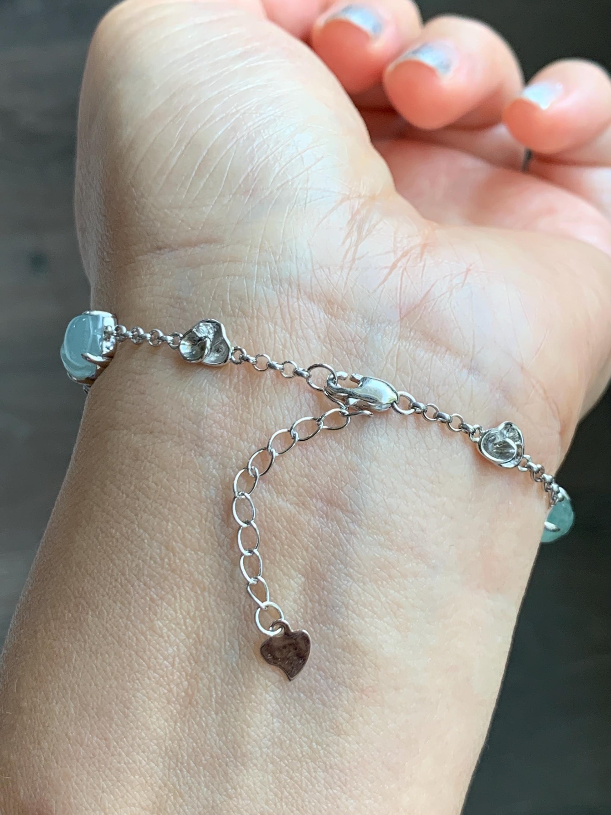 Certified Natural Grade A Icy Translucent Jade Jadeite Dumpling Seahorse Totoro Charms Bracelet Sterling Silver 6.25-7.75” 天然冰胶多宝翡翠手链 163