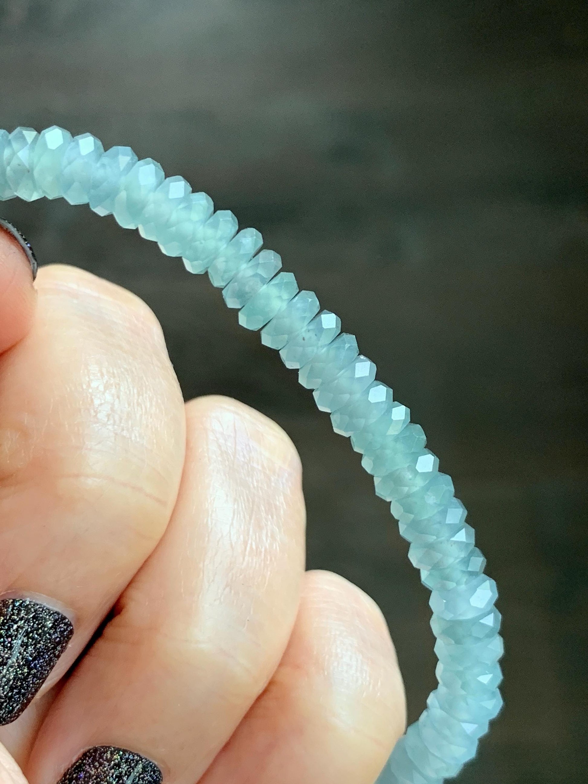 Natural Grade A Guatemalan Icy Highly Translucent Light Teal Jade Jadeite Faceted Flat Beads Beaded Bracelet 6.5” 13g 天然冰危浅蓝翡翠切割面珠手串 WLQ330