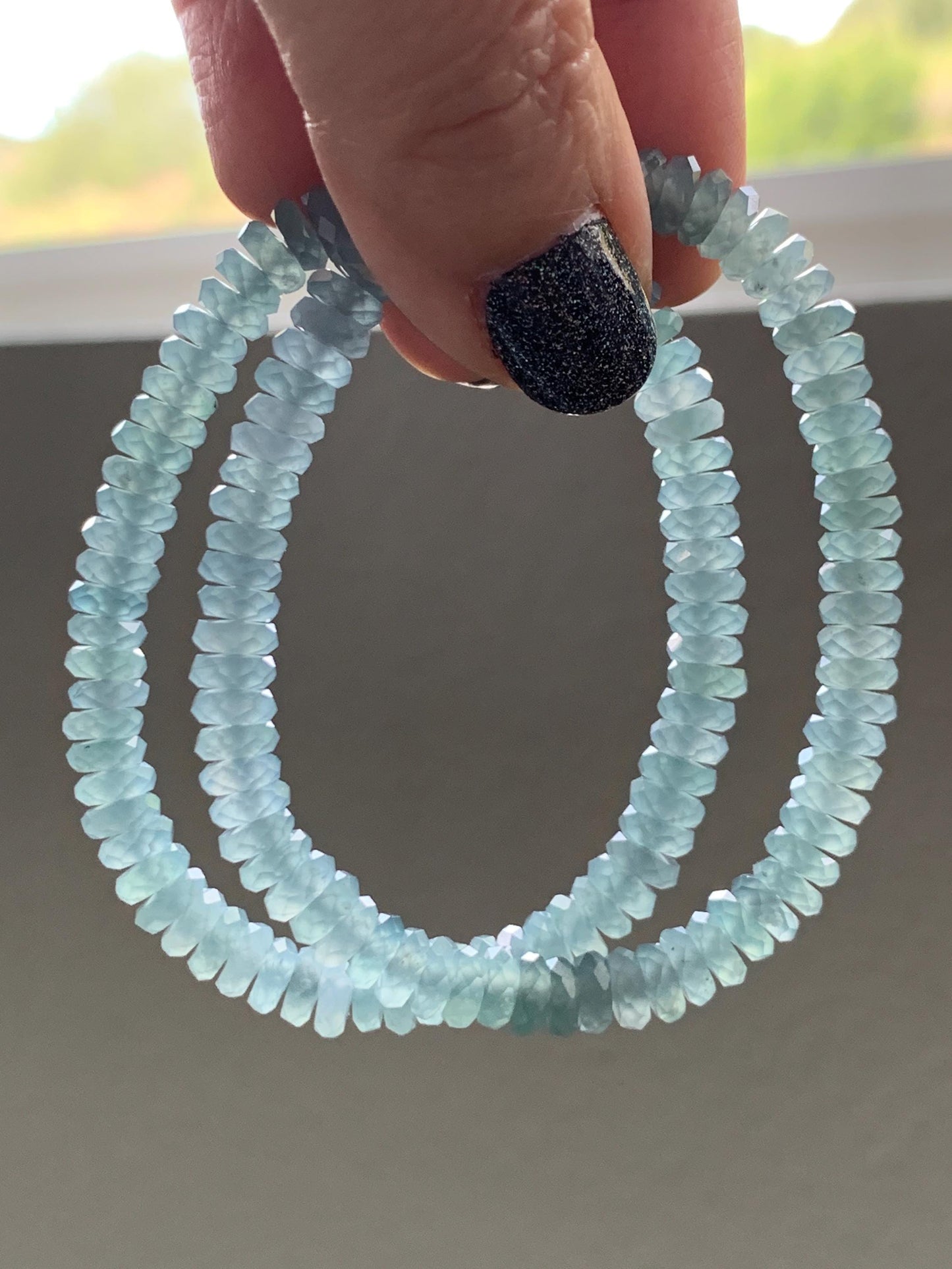 Natural Grade A Guatemalan Icy Highly Translucent Light Teal Jade Jadeite Faceted Flat Beads Beaded Bracelet 6.5” 13g 天然冰危浅蓝翡翠切割面珠手串 WLQ330