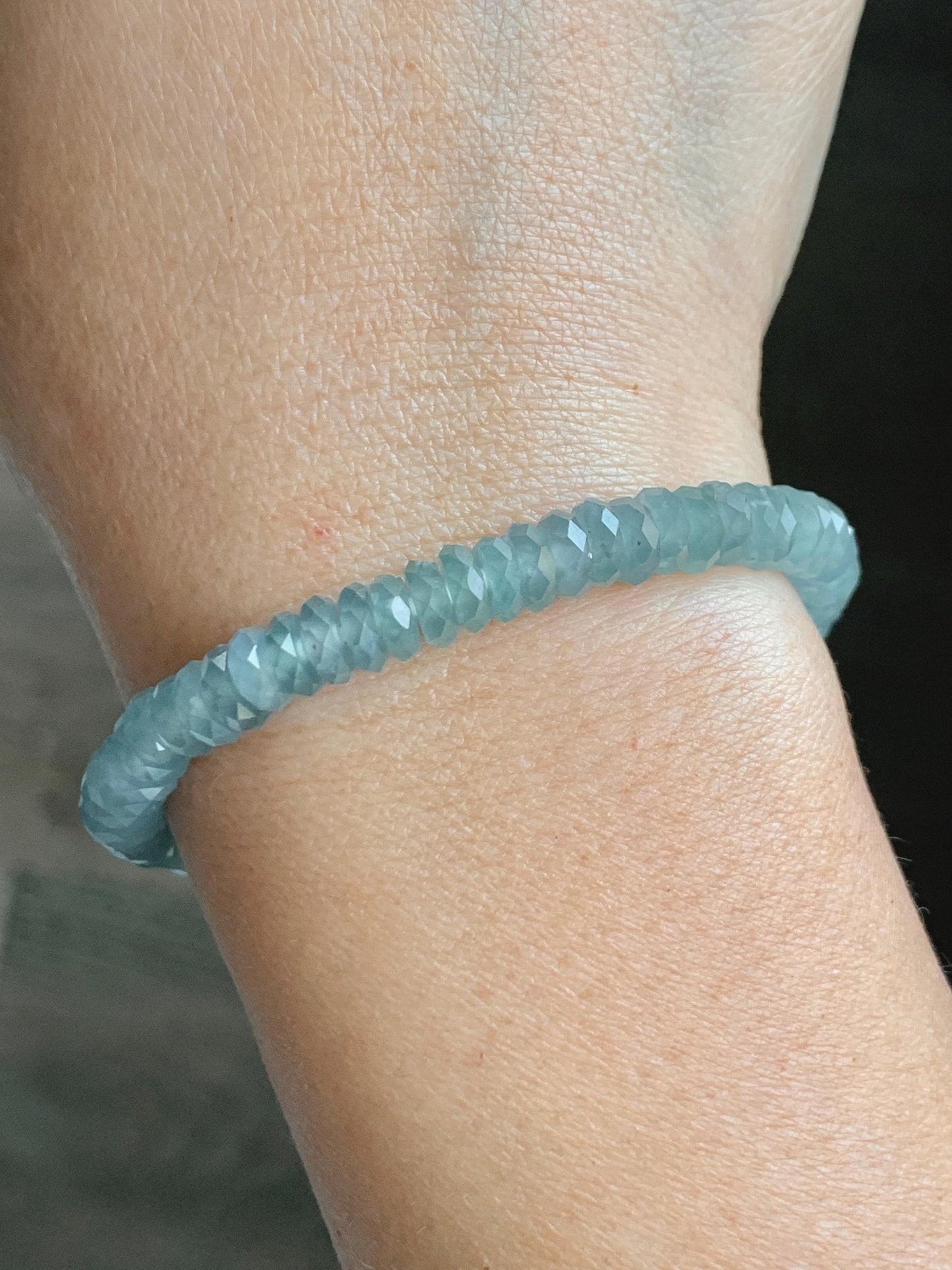Natural Grade A Guatemalan Icy Highly Translucent Light Teal Jade Jadeite Faceted Flat Beads Beaded Bracelet 6.5” 13g 天然冰危浅蓝翡翠切割面珠手串 WLQ330
