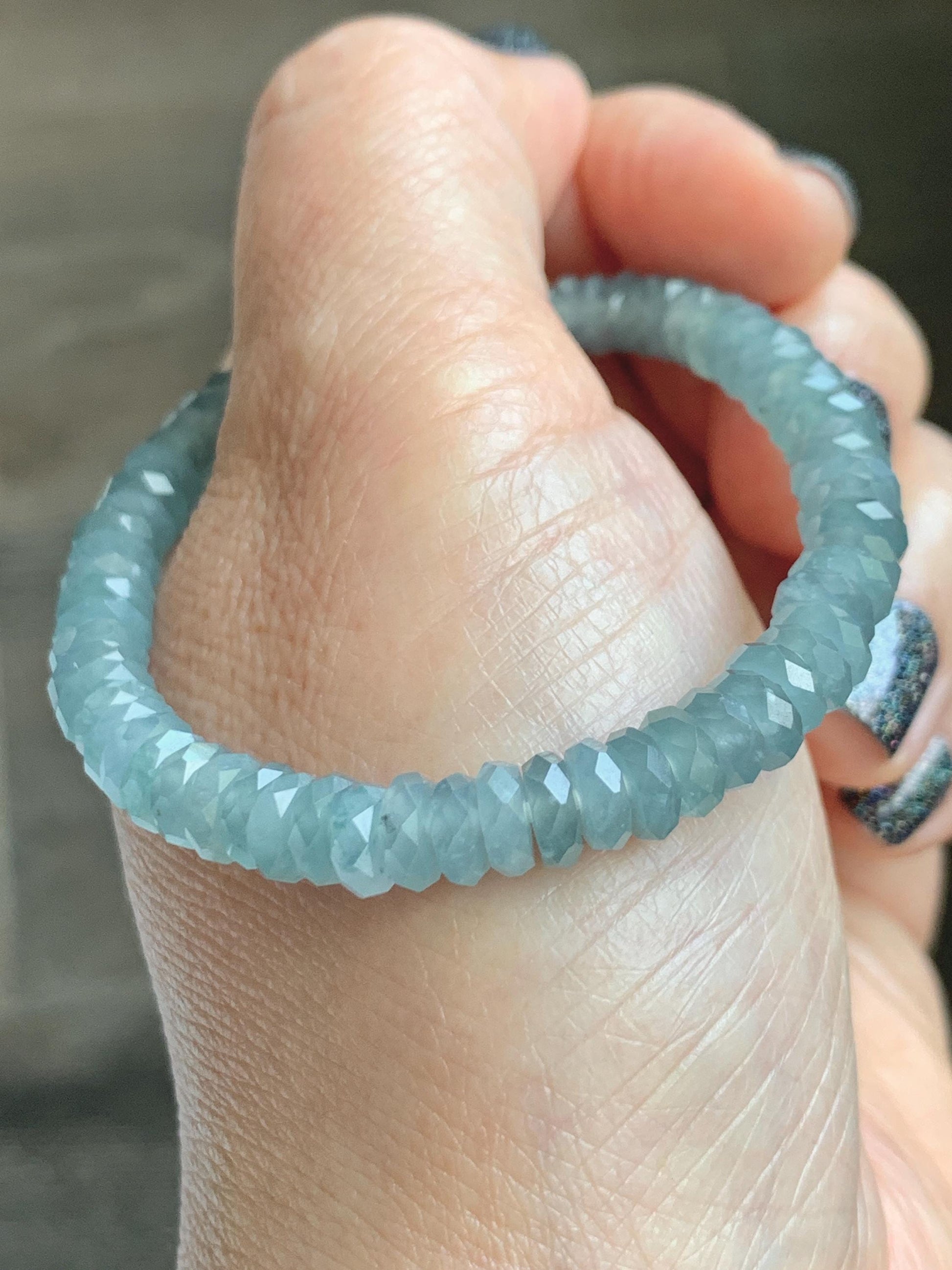 Natural Grade A Guatemalan Icy Highly Translucent Light Teal Jade Jadeite Faceted Flat Beads Beaded Bracelet 6.5” 13g 天然冰危浅蓝翡翠切割面珠手串 WLQ330