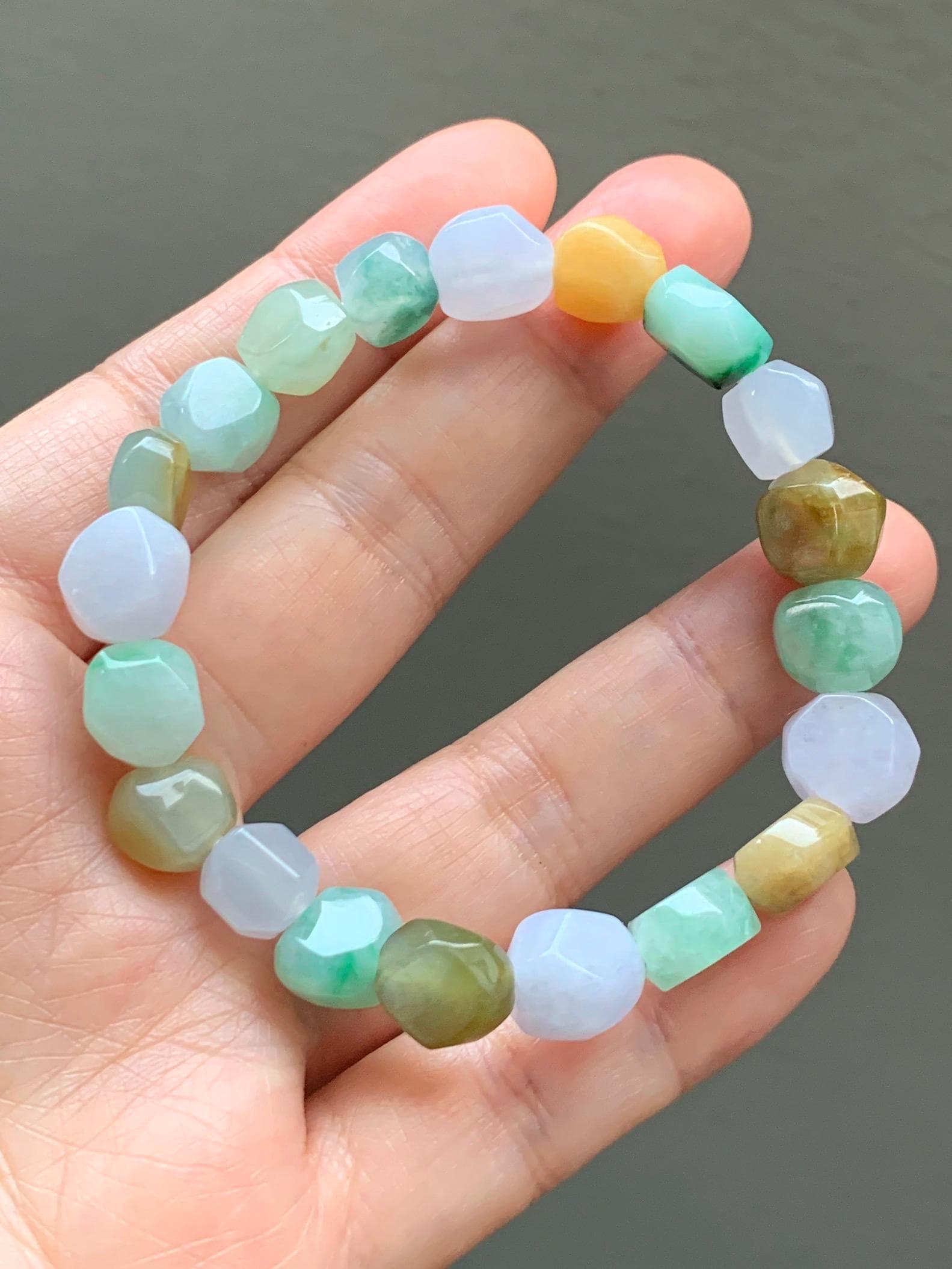 Certified Natural Grade A Icy Translucent Multicolored Jade Jadeite Nugget Rock Candy Beads Beaded Bracelet 7” 25g 天然冰胶多宝翡翠糖果珠手串 091