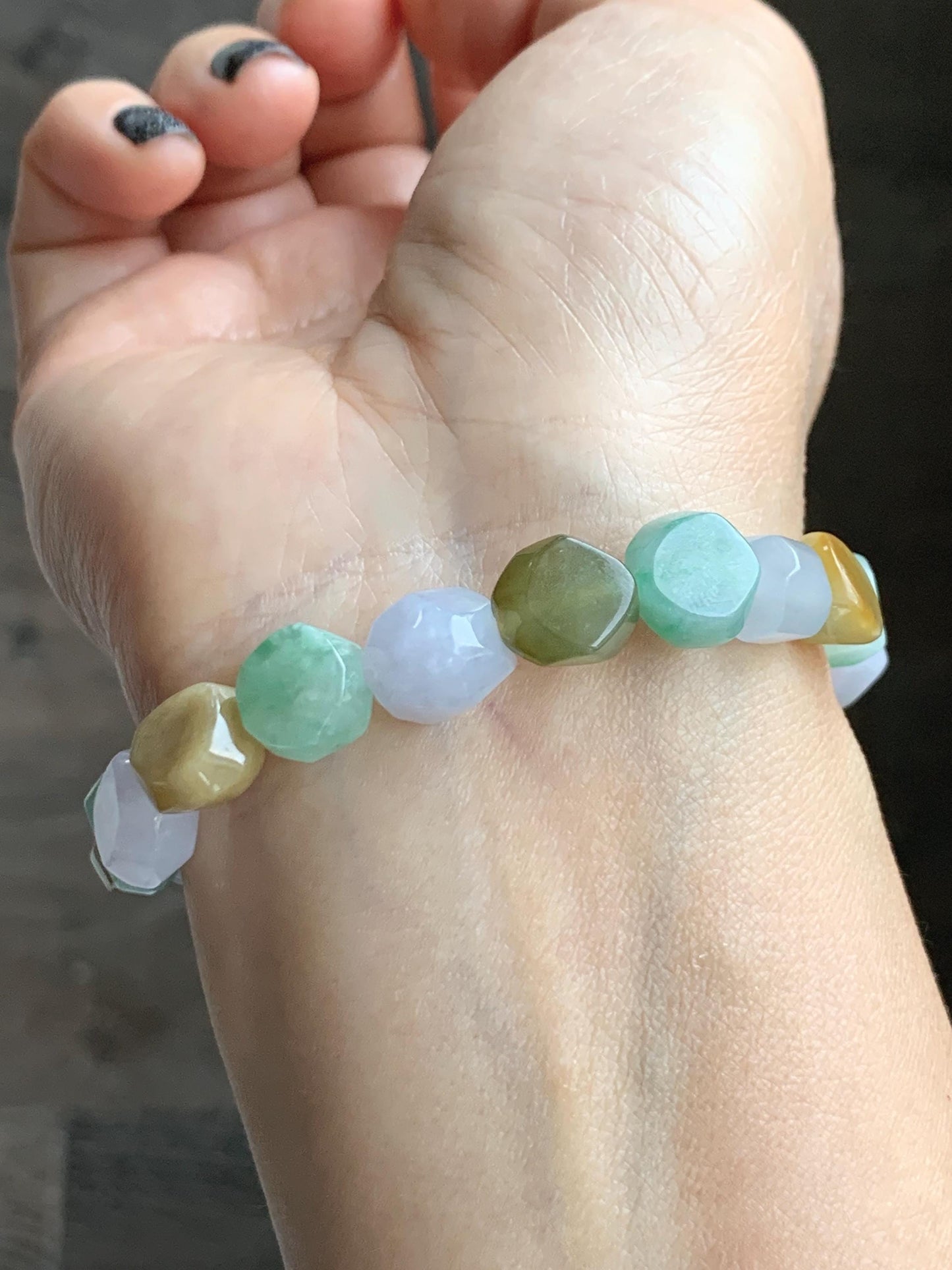 Certified Natural Grade A Icy Translucent Multicolored Jade Jadeite Nugget Rock Candy Beads Beaded Bracelet 7” 25g 天然冰胶多宝翡翠糖果珠手串 091