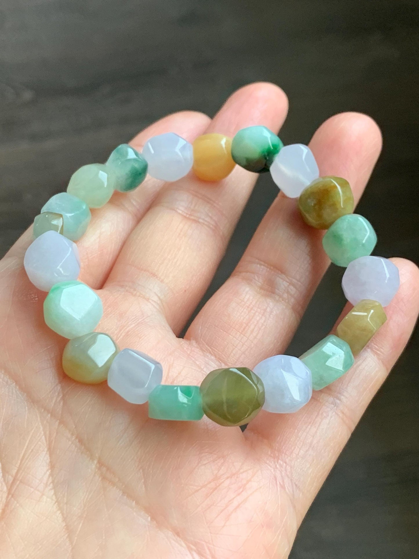 Certified Natural Grade A Icy Translucent Multicolored Jade Jadeite Nugget Rock Candy Beads Beaded Bracelet 7” 25g 天然冰胶多宝翡翠糖果珠手串 091