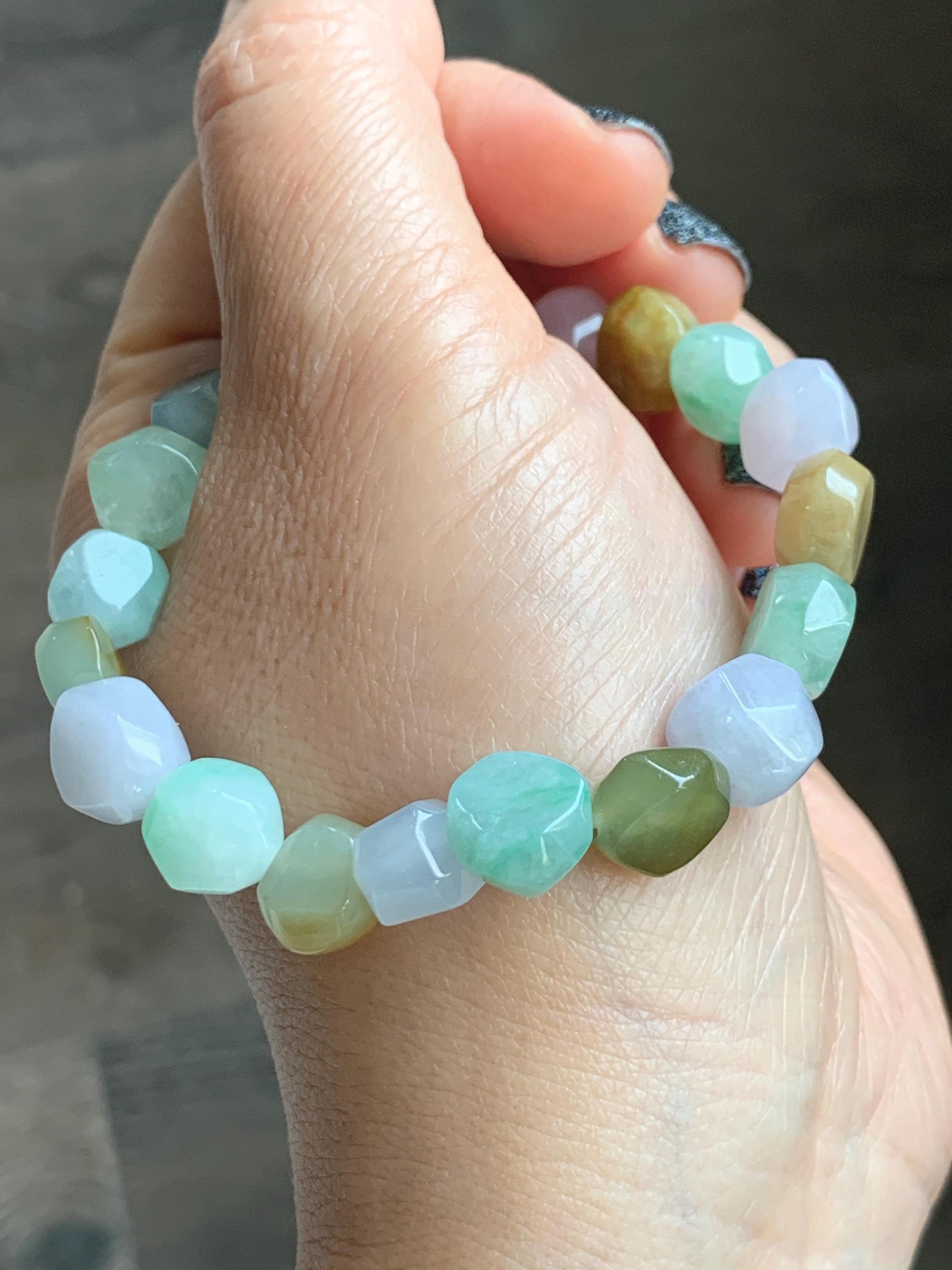 Certified Natural Grade A Icy Translucent Multicolored Jade Jadeite Nugget Rock Candy Beads Beaded Bracelet 7” 25g 天然冰胶多宝翡翠糖果珠手串 091
