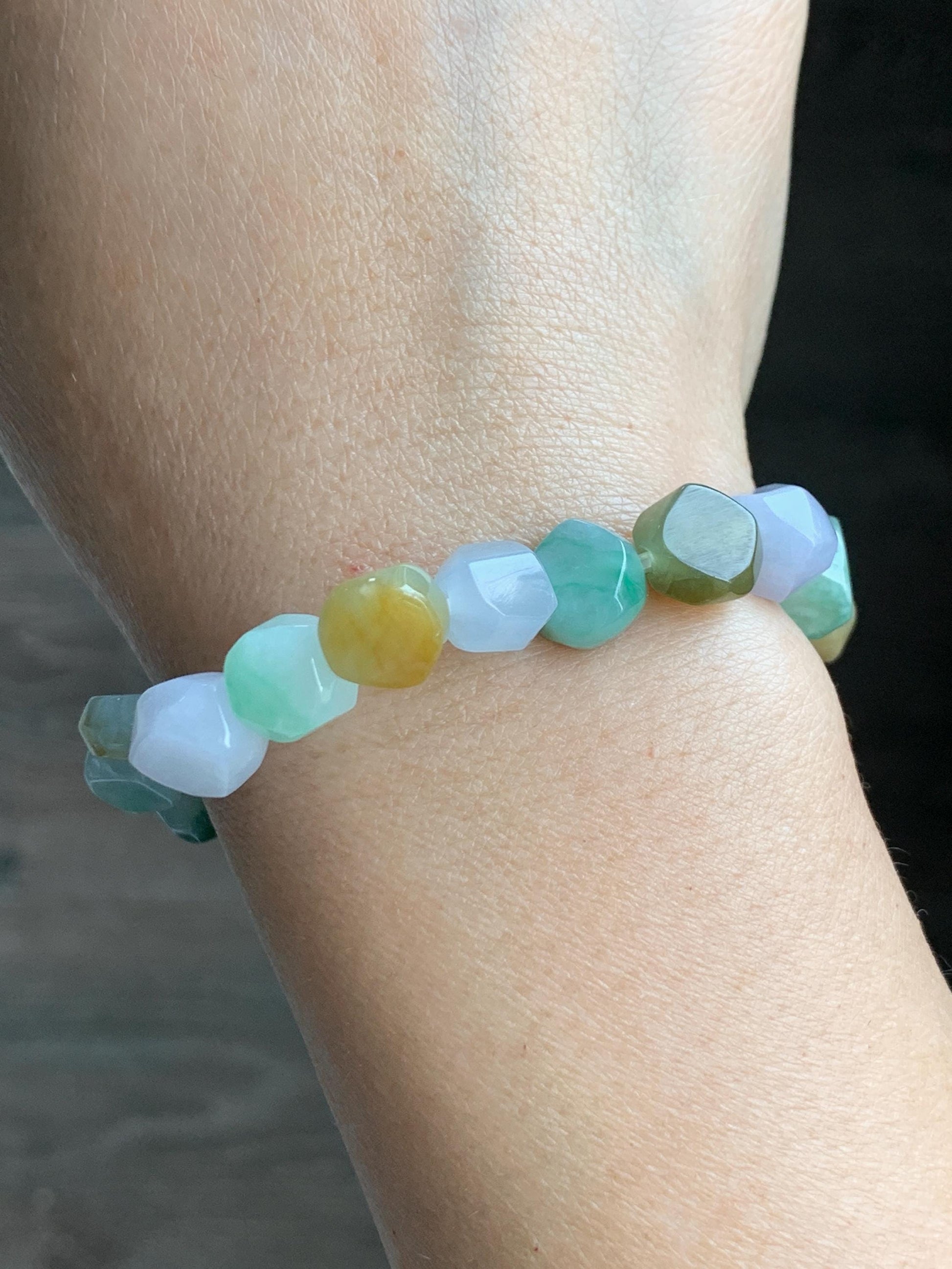 Certified Natural Grade A Icy Translucent Multicolored Jade Jadeite Nugget Rock Candy Beads Beaded Bracelet 7” 25g 天然冰胶多宝翡翠糖果珠手串 091