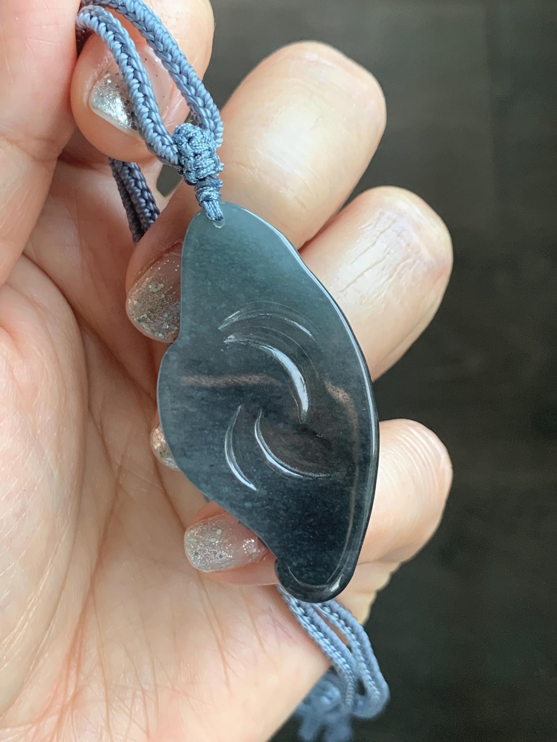 Natural Grade A Guatemalan Icy Translucent Dark Blue Wuji Jade Jadeite Carved Dragon Pendant Rope Necklace 28” 28g 天然冰危蓝乌鸡翡翠龙牌吊坠 WWL198