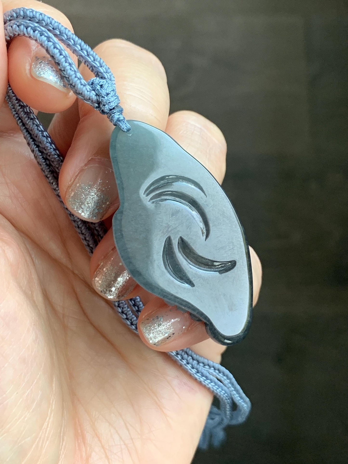 Natural Grade A Guatemalan Icy Translucent Dark Blue Wuji Jade Jadeite Carved Dragon Pendant Rope Necklace 28” 28g 天然冰危蓝乌鸡翡翠龙牌吊坠 WWL198