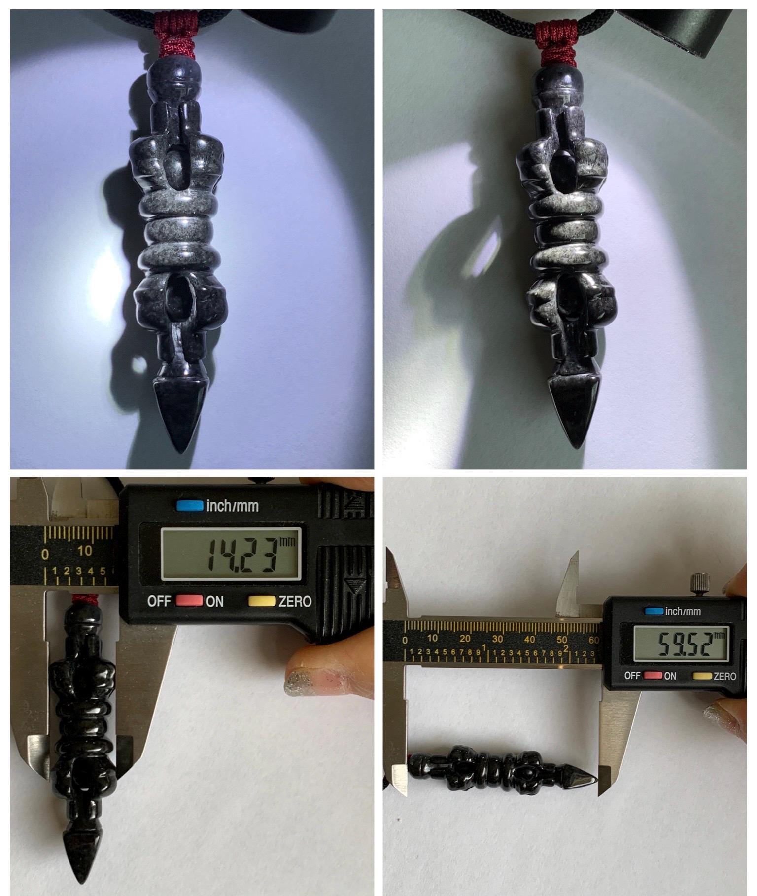 Natural Grade A Opaque Black Jade Jadeite Carved Vajra Pendant Rope Necklace 28” 14g 天然墨翡降魔杵吊坠项链 MWX200