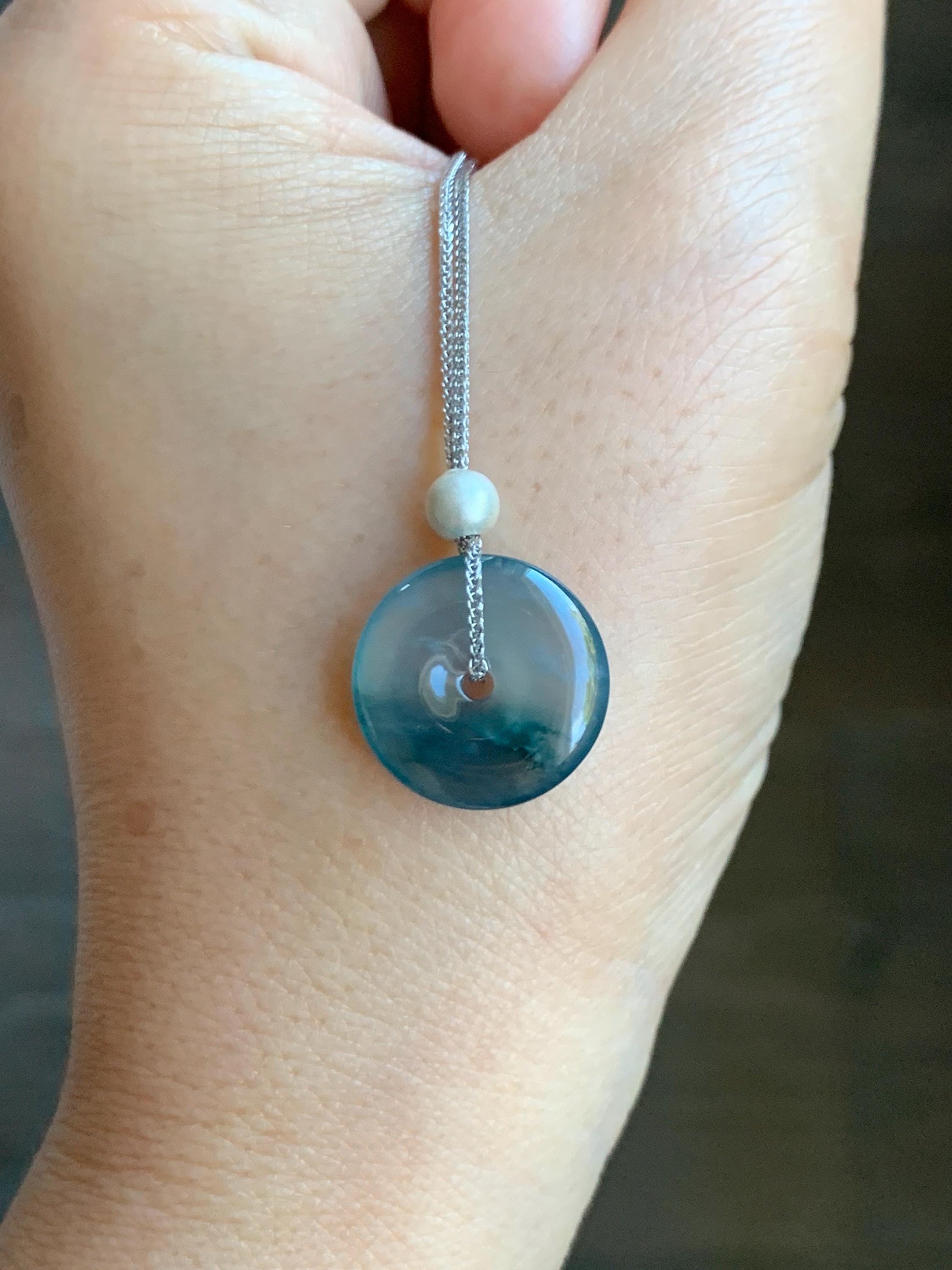 Natural Guatemalan Icy Translucent Bicolored Jade Jadeite Ping An Kou Donut Pendant Sterling Silver Necklace 16” 天然老种冰危紫翡翠平安扣吊坠项链 MWK149