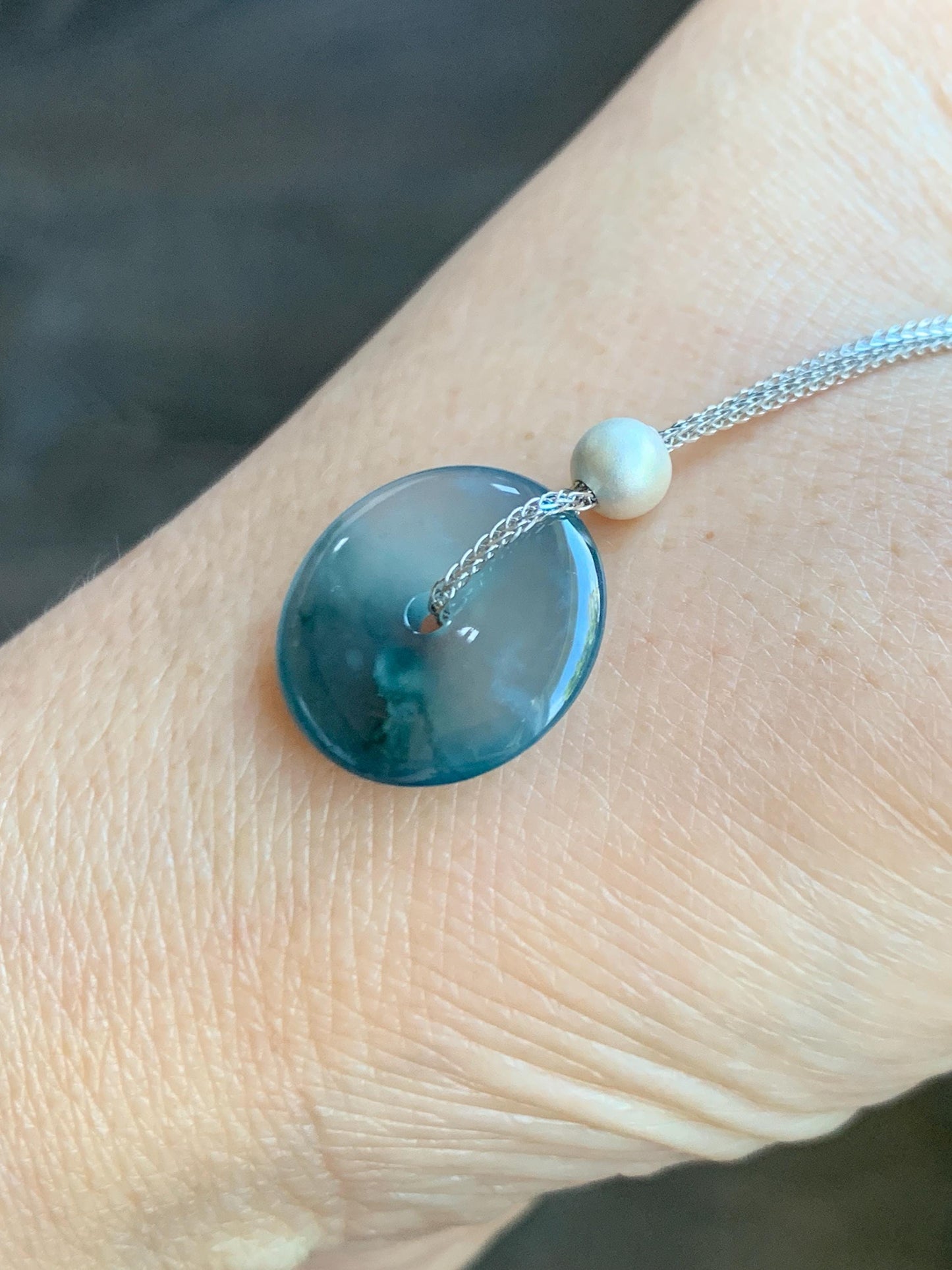 Natural Guatemalan Icy Translucent Bicolored Jade Jadeite Ping An Kou Donut Pendant Sterling Silver Necklace 16” 天然老种冰危紫翡翠平安扣吊坠项链 MWK149