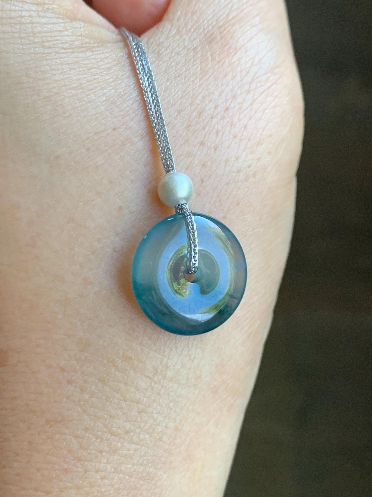 Natural Guatemalan Icy Translucent Bicolored Jade Jadeite Ping An Kou Donut Pendant Sterling Silver Necklace 16” 天然老种冰危紫翡翠平安扣吊坠项链 MWK149