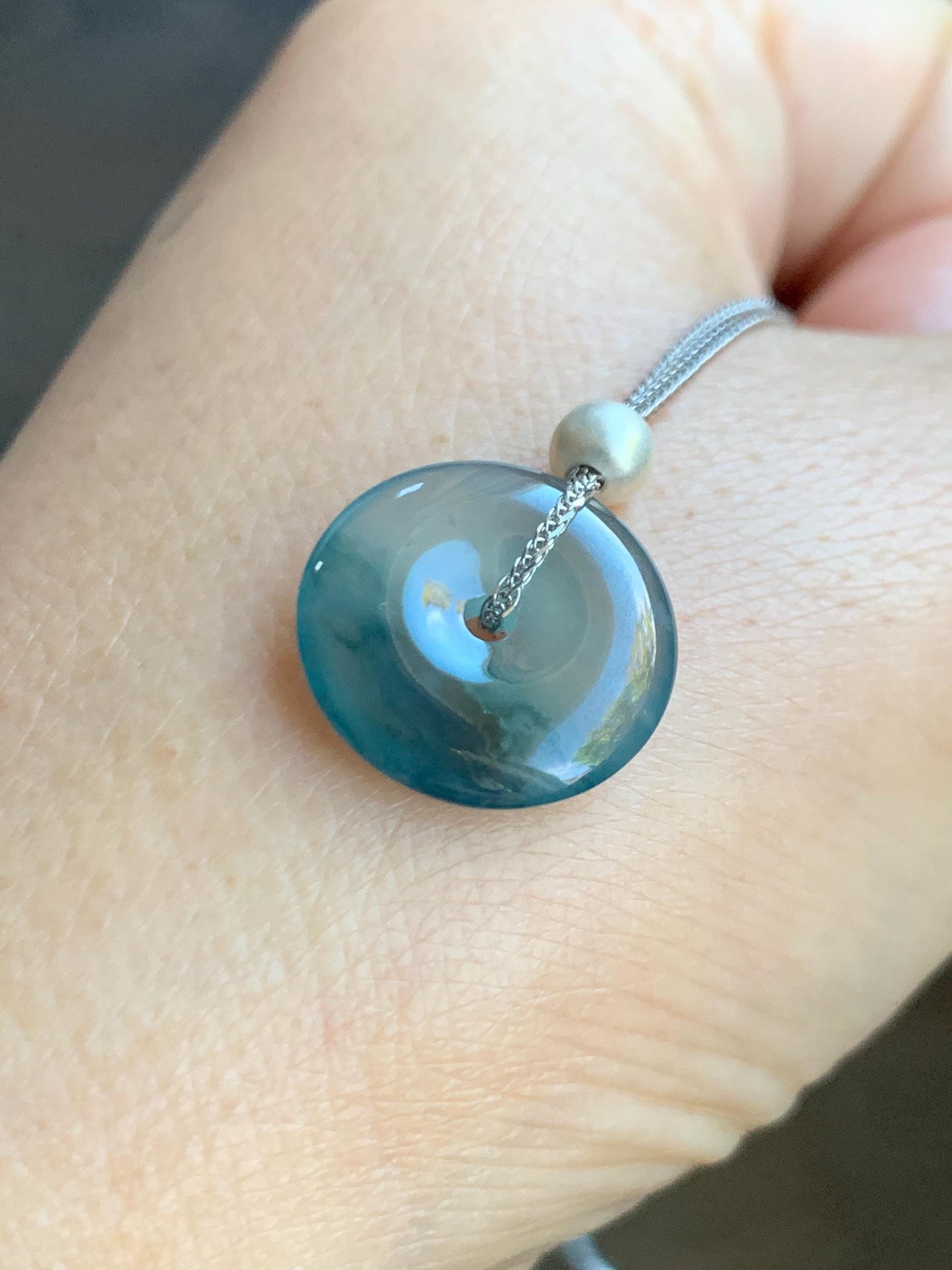 Natural Guatemalan Icy Translucent Bicolored Jade Jadeite Ping An Kou Donut Pendant Sterling Silver Necklace 16” 天然老种冰危紫翡翠平安扣吊坠项链 MWK149