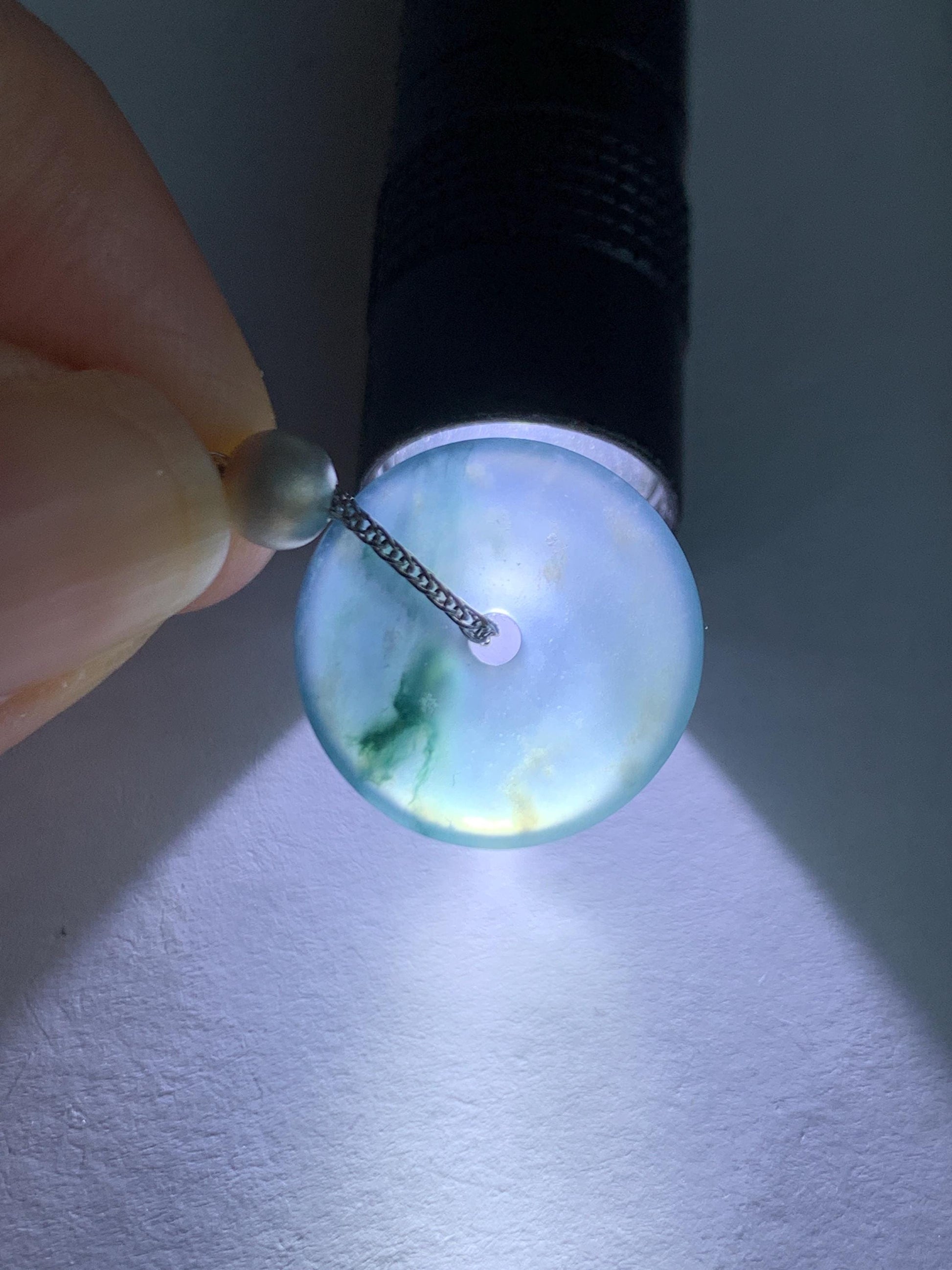 Natural Guatemalan Icy Translucent Bicolored Jade Jadeite Ping An Kou Donut Pendant Sterling Silver Necklace 16” 天然老种冰危紫翡翠平安扣吊坠项链 MWK149