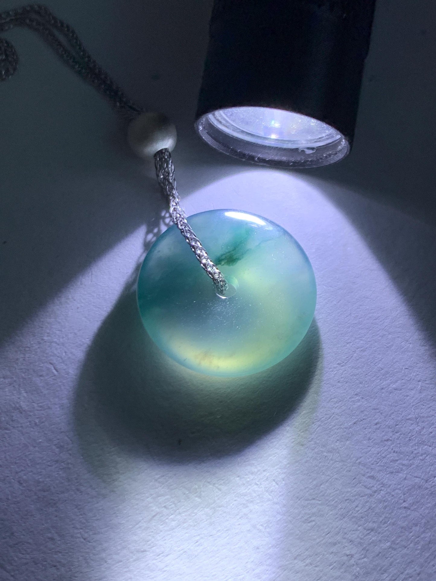 Natural Guatemalan Icy Translucent Bicolored Jade Jadeite Ping An Kou Donut Pendant Sterling Silver Necklace 16” 天然老种冰危紫翡翠平安扣吊坠项链 MWK149