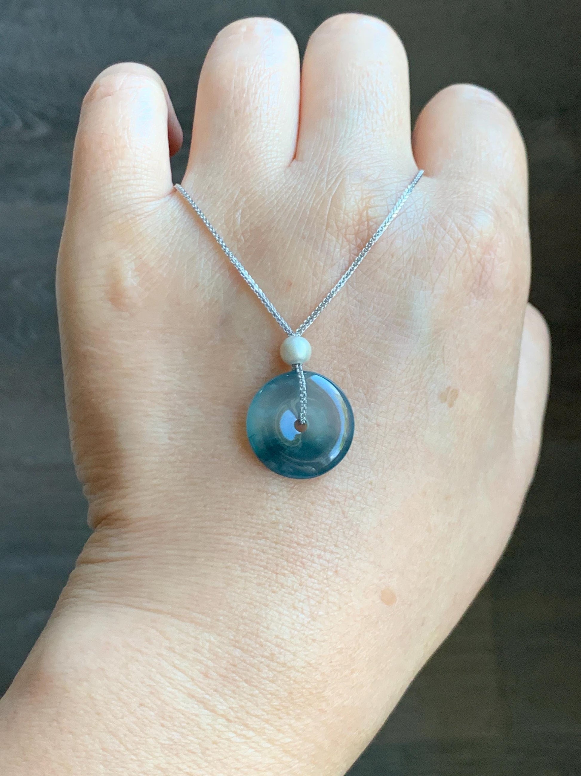 Natural Guatemalan Icy Translucent Bicolored Jade Jadeite Ping An Kou Donut Pendant Sterling Silver Necklace 16” 天然老种冰危紫翡翠平安扣吊坠项链 MWK149