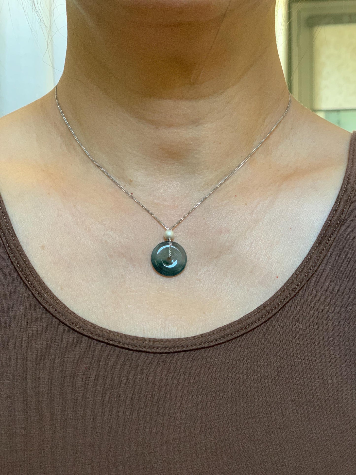 Natural Guatemalan Icy Translucent Bicolored Jade Jadeite Ping An Kou Donut Pendant Sterling Silver Necklace 16” 天然老种冰危紫翡翠平安扣吊坠项链 MWK149