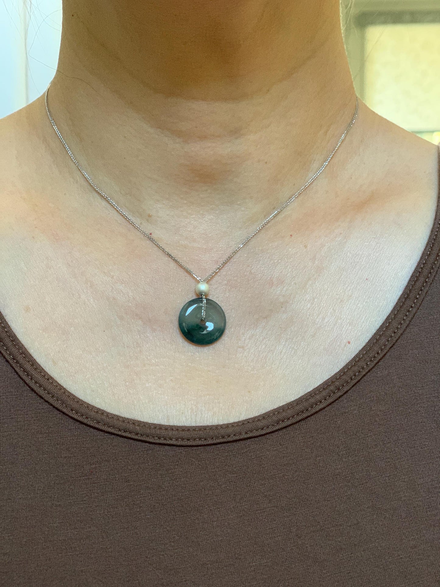 Natural Guatemalan Icy Translucent Bicolored Jade Jadeite Ping An Kou Donut Pendant Sterling Silver Necklace 16” 天然老种冰危紫翡翠平安扣吊坠项链 MWK149