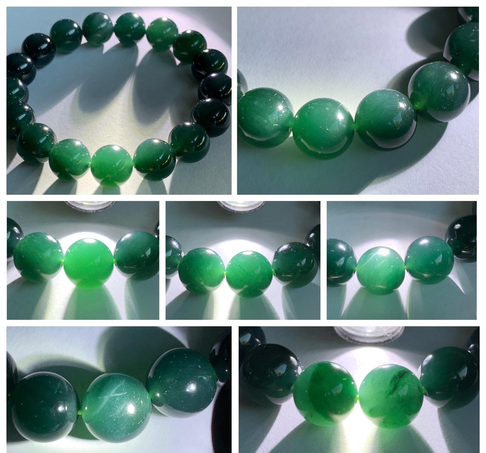 Natural Grade A Guatemalan Icy Translucent Dark Teal Green Jade Jadeite Large Beaded Bracelet 11.9mm 7.5” 49g 天然老种冰危深蓝绿翡翠大卡手串 SWV360