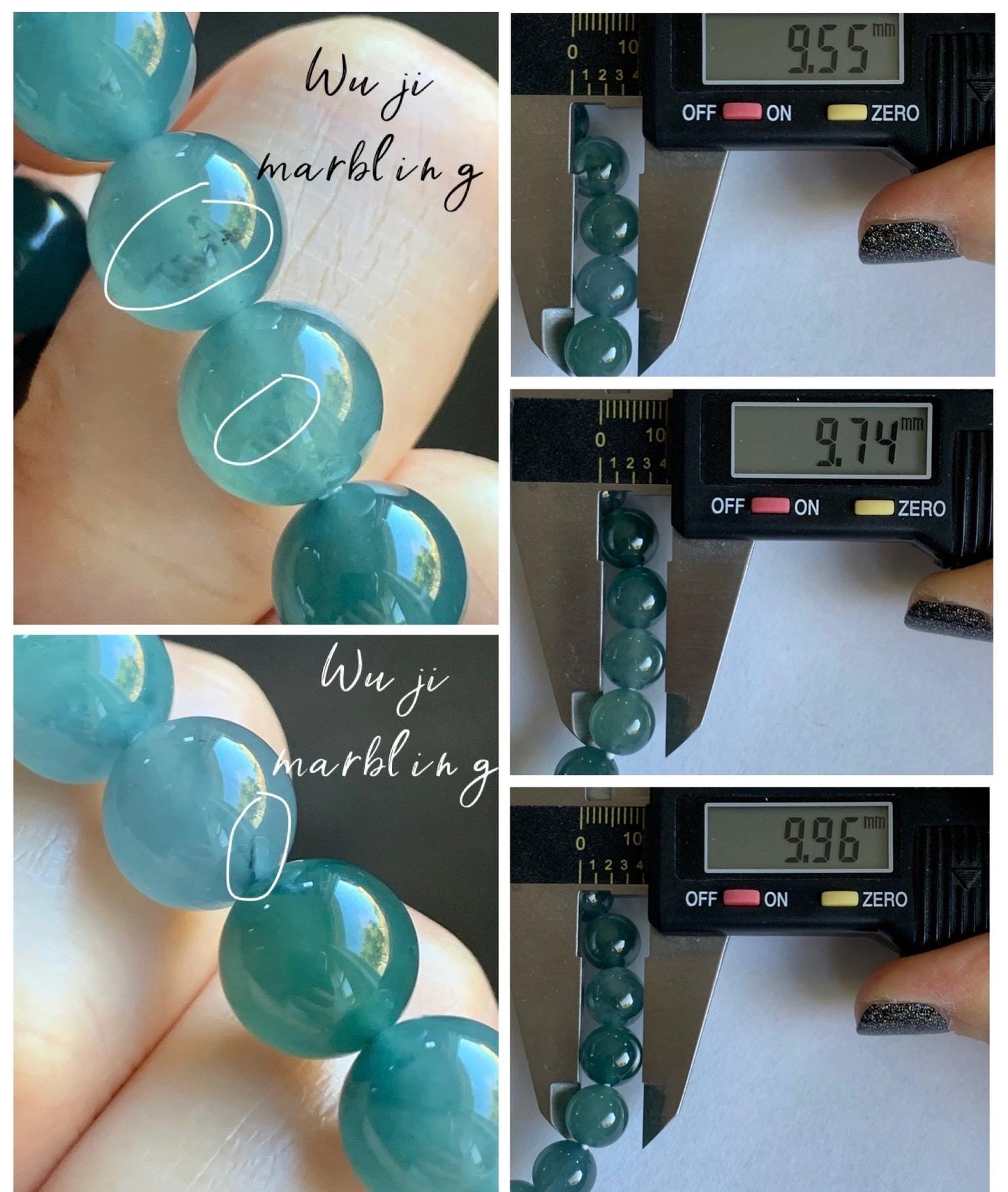 Natural Grade A Guatemalan Icy Translucent Dark Teal Blue Jade Jadeite Beaded Bracelet Stretchy 9.5-9.9mm 7.25” 32g 天然冰危深蓝翡翠圆珠手串 WBD268