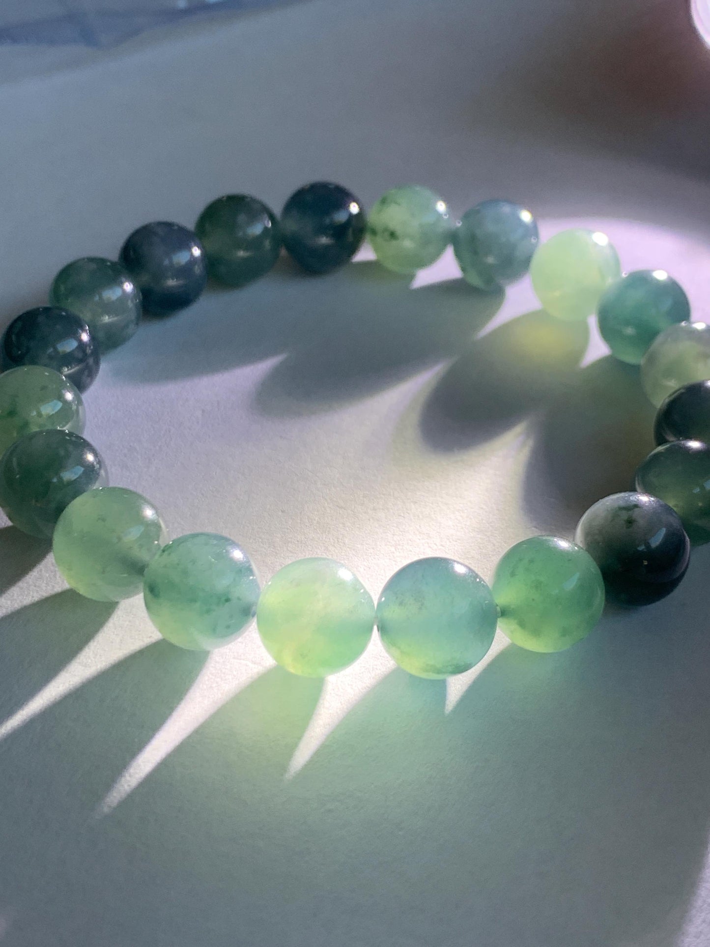 Natural Grade A Guatemalan Icy Translucent Teal Blue Multicolored Jade Jadeite Beaded Bracelet 9.8mm 7.25” 33g 天然冰危蓝水多宝翡翠手串 WDB275