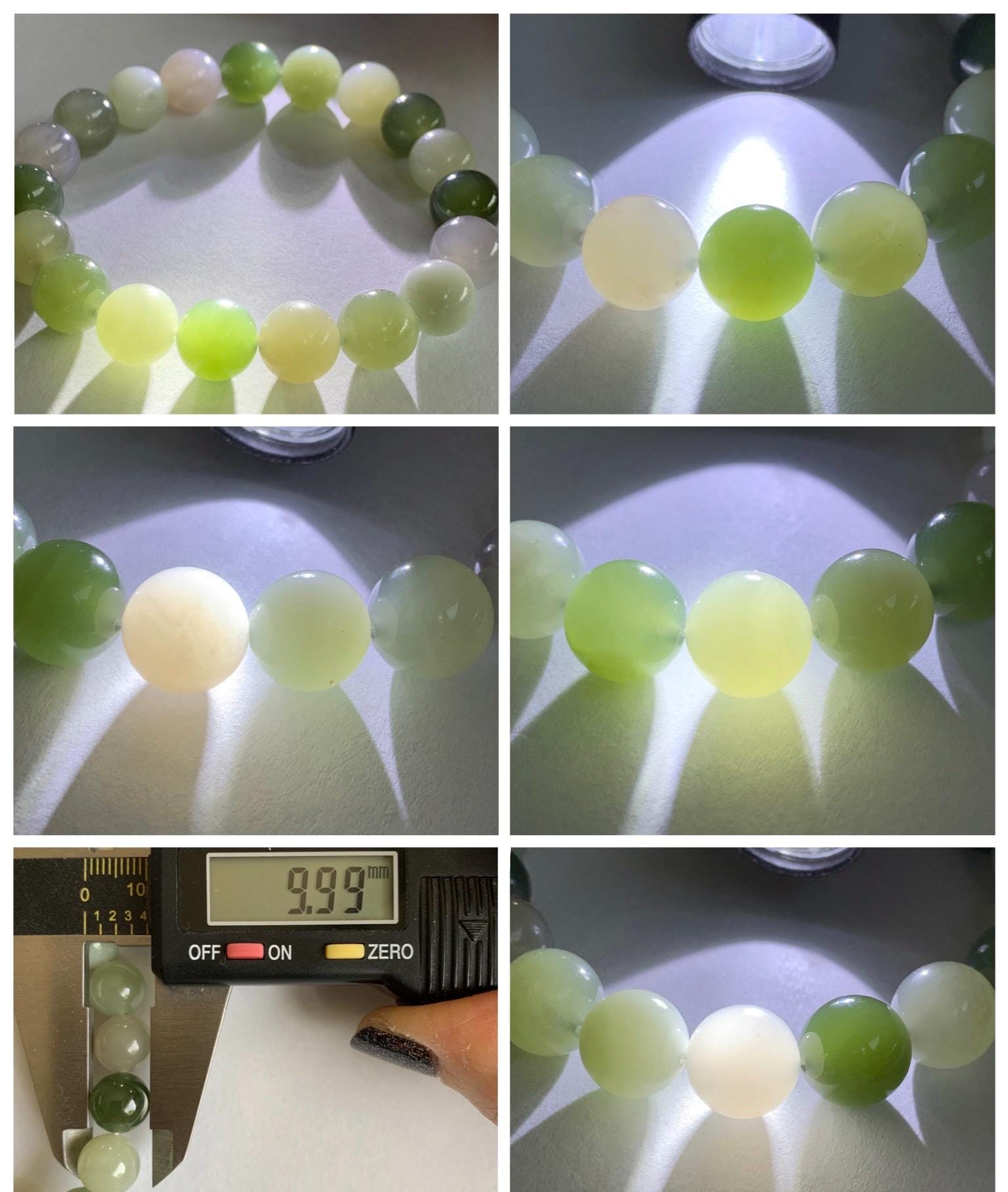 Natural Nephrite Jade Multicolored Translucent Large Round Beads Beaded Bracelet Stretchy 9.9mm 7" 29g 天然和田玉多宝圆珠手串 HTDB150