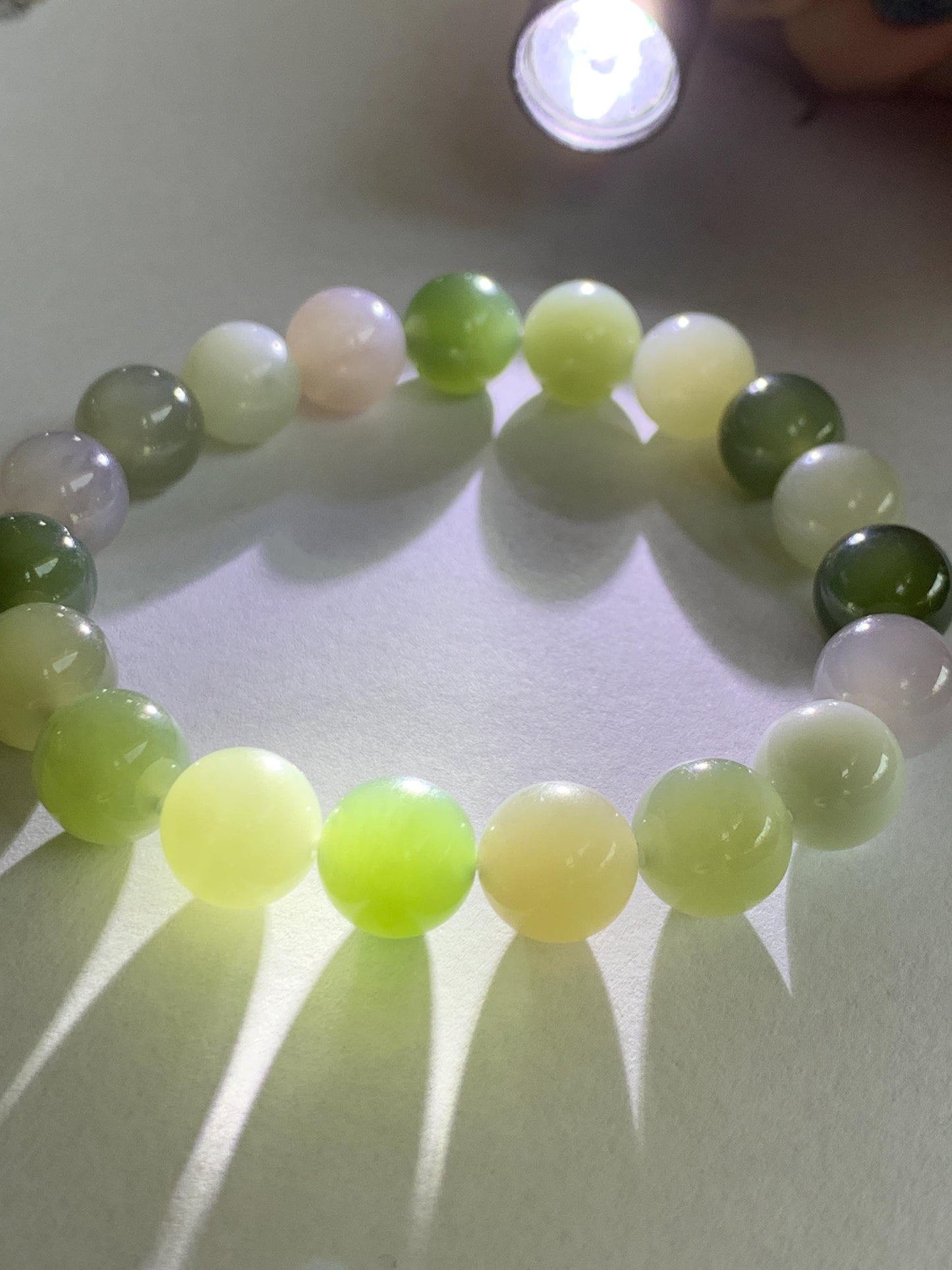 Natural Nephrite Jade Multicolored Translucent Large Round Beads Beaded Bracelet Stretchy 9.9mm 7" 29g 天然和田玉多宝圆珠手串 HTDB150