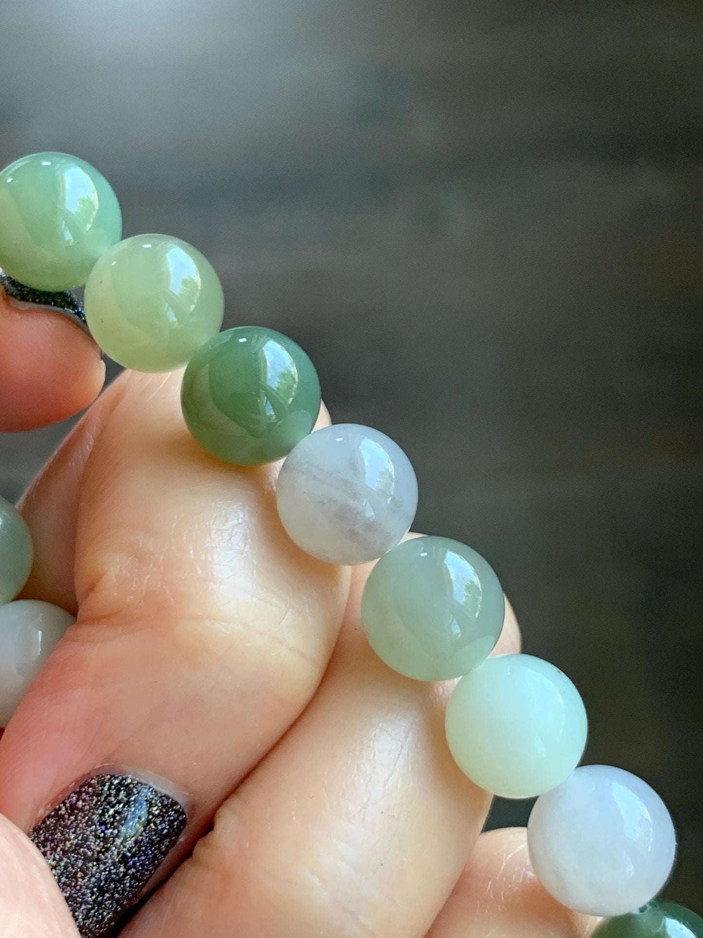 Natural Nephrite Jade Multicolored Translucent Large Round Beads Beaded Bracelet Stretchy 9.9mm 7" 29g 天然和田玉多宝圆珠手串 HTDB150