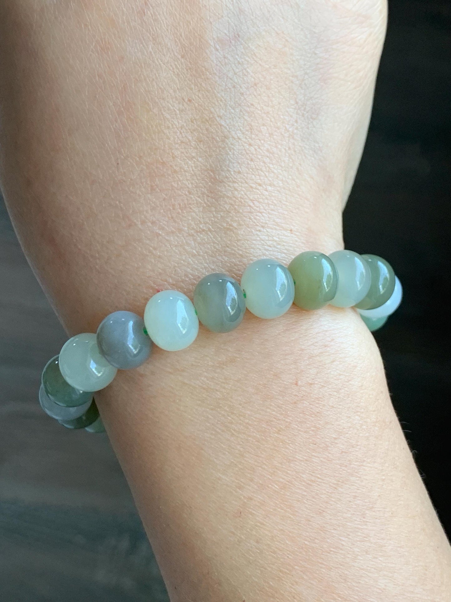 Natural Nephrite Jade Multicolored Translucent Large Drum Beads Beaded Bracelet Stretchy 6.75” 28g 天然和田玉多宝鼓珠手串 HTDB220