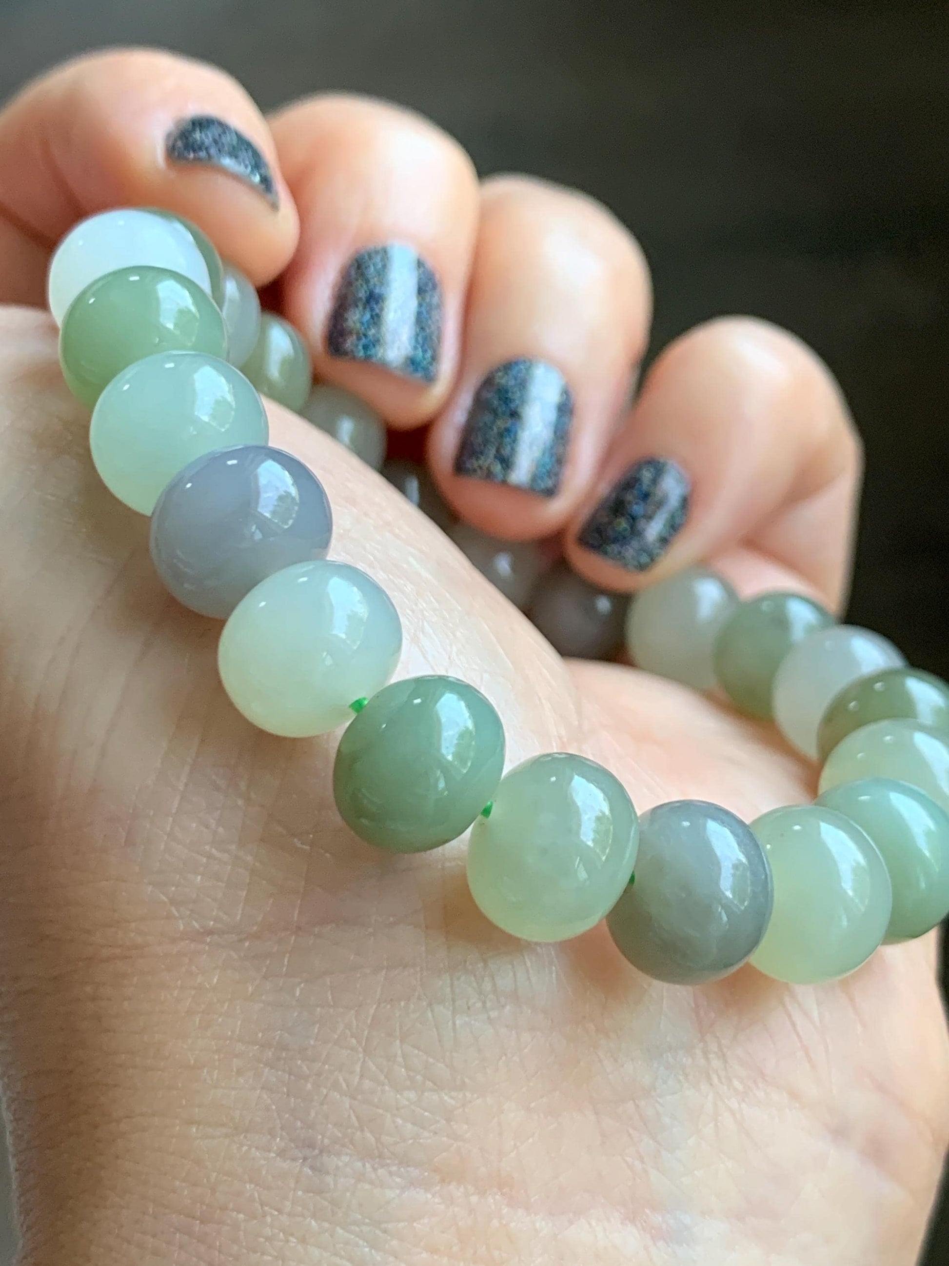 Natural Nephrite Jade Multicolored Translucent Large Drum Beads Beaded Bracelet Stretchy 6.75” 28g 天然和田玉多宝鼓珠手串 HTDB220