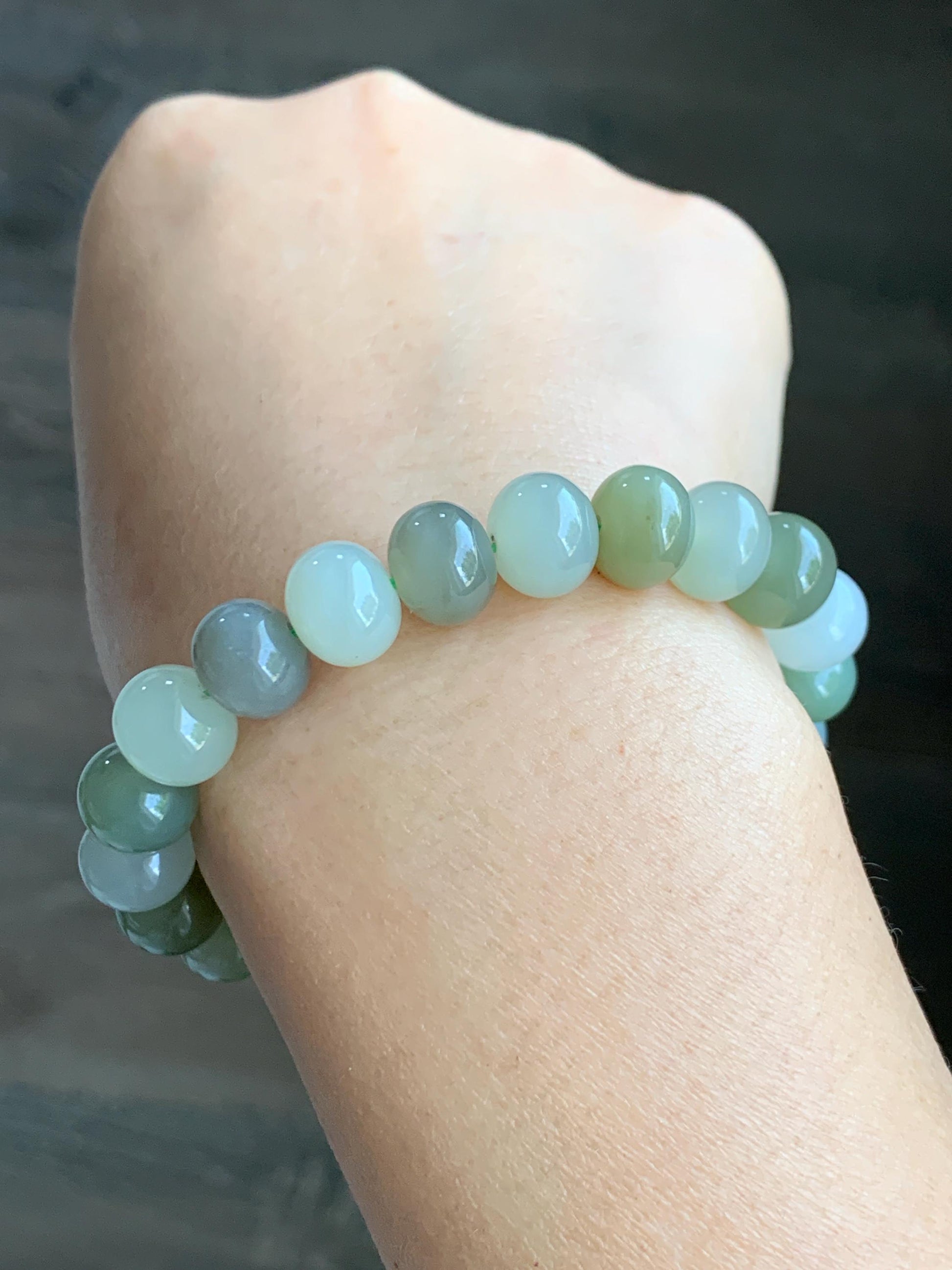 Natural Nephrite Jade Multicolored Translucent Large Drum Beads Beaded Bracelet Stretchy 6.75” 28g 天然和田玉多宝鼓珠手串 HTDB220
