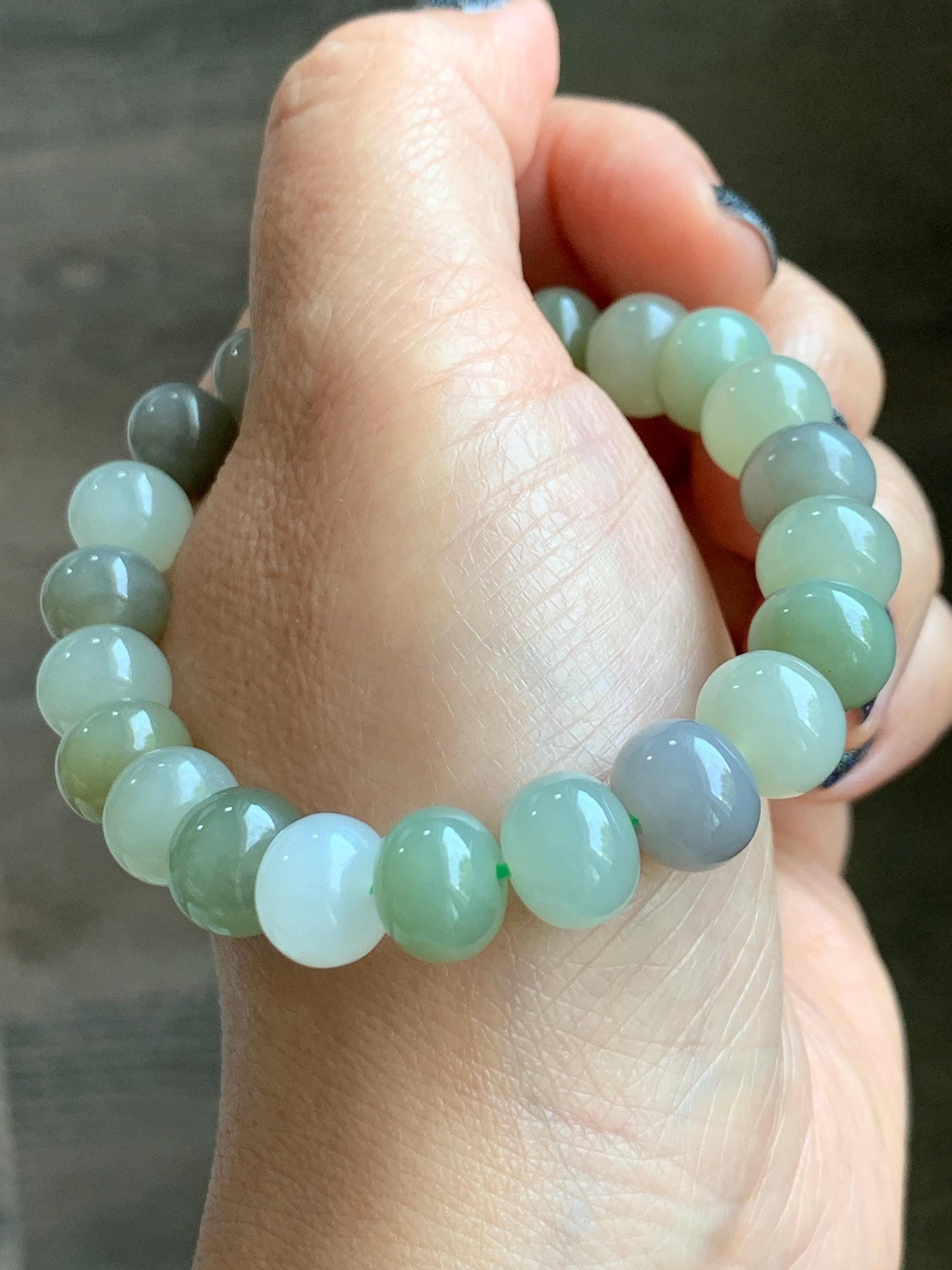 Natural Nephrite Jade Multicolored Translucent Large Drum Beads Beaded Bracelet Stretchy 6.75” 28g 天然和田玉多宝鼓珠手串 HTDB220