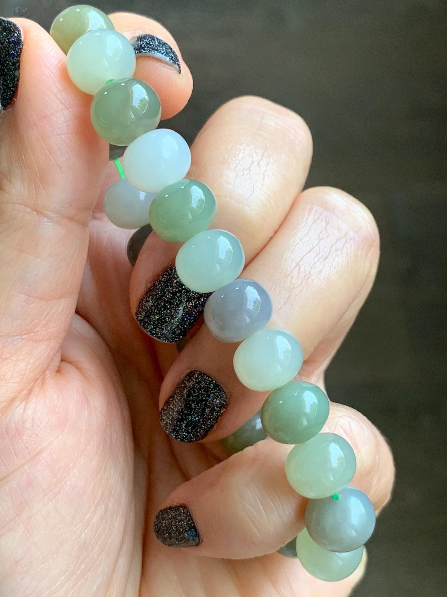 Natural Nephrite Jade Multicolored Translucent Large Drum Beads Beaded Bracelet Stretchy 6.75” 28g 天然和田玉多宝鼓珠手串 HTDB220