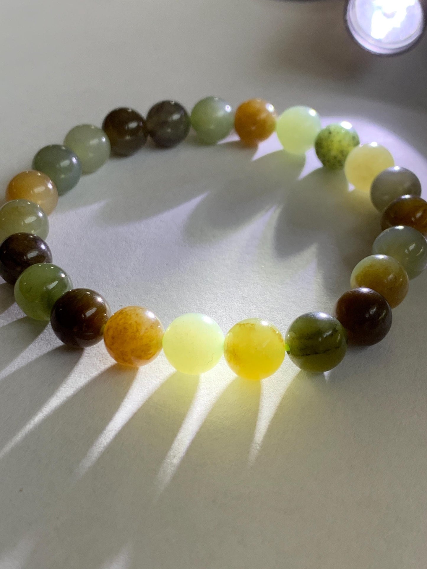 Natural Nephrite Jade Multicolored Translucent Round Beads Beaded Bracelet Stretchy 8mm 6.75” 18g 天然和田玉多宝圆珠手串 HTXDB98