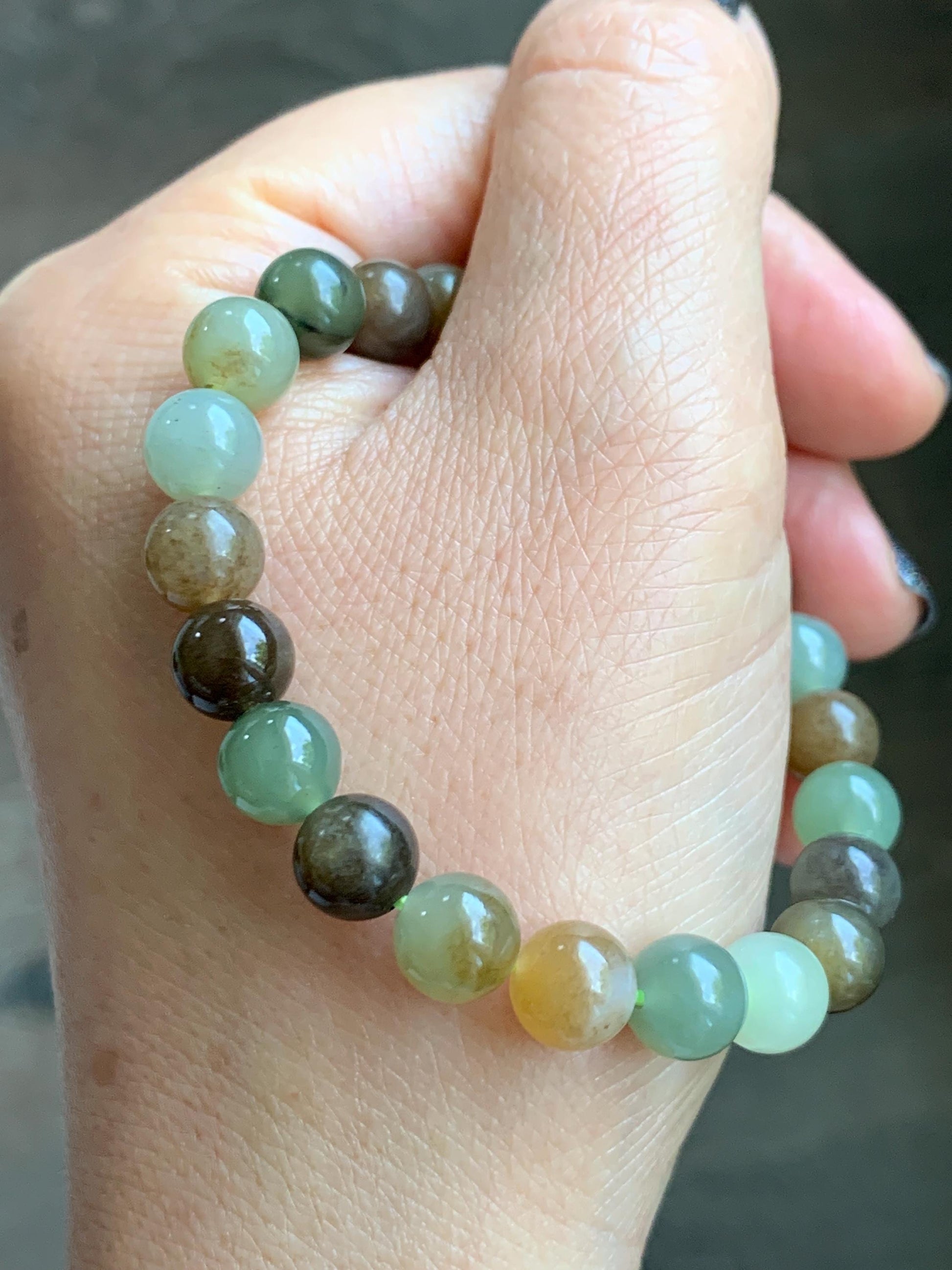 Natural Nephrite Jade Multicolored Translucent Round Beads Beaded Bracelet Stretchy 8mm 6.75” 18g 天然和田玉多宝圆珠手串 HTXDB98