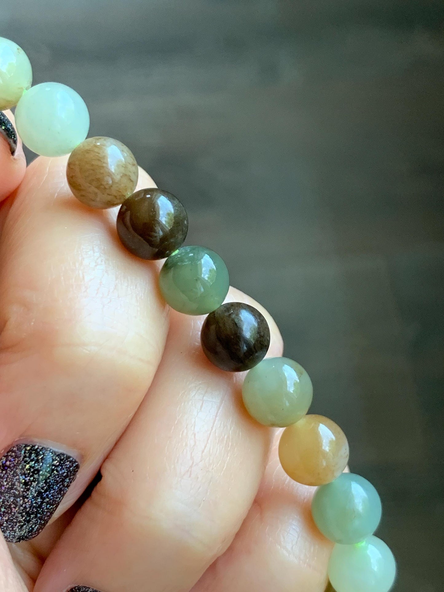 Natural Nephrite Jade Multicolored Translucent Round Beads Beaded Bracelet Stretchy 8mm 6.75” 18g 天然和田玉多宝圆珠手串 HTXDB98