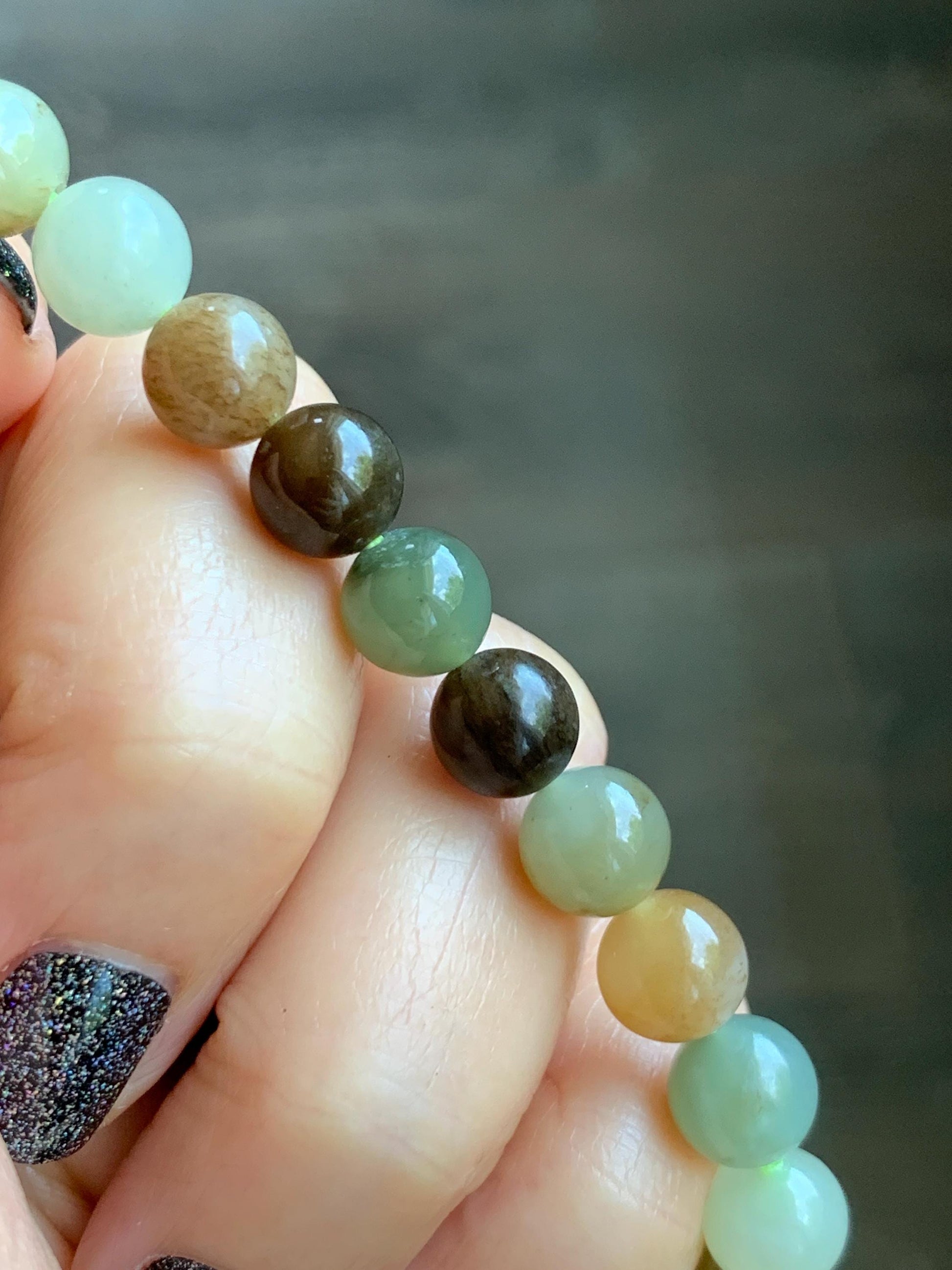 Natural Nephrite Jade Multicolored Translucent Round Beads Beaded Bracelet Stretchy 8mm 6.75” 18g 天然和田玉多宝圆珠手串 HTXDB98