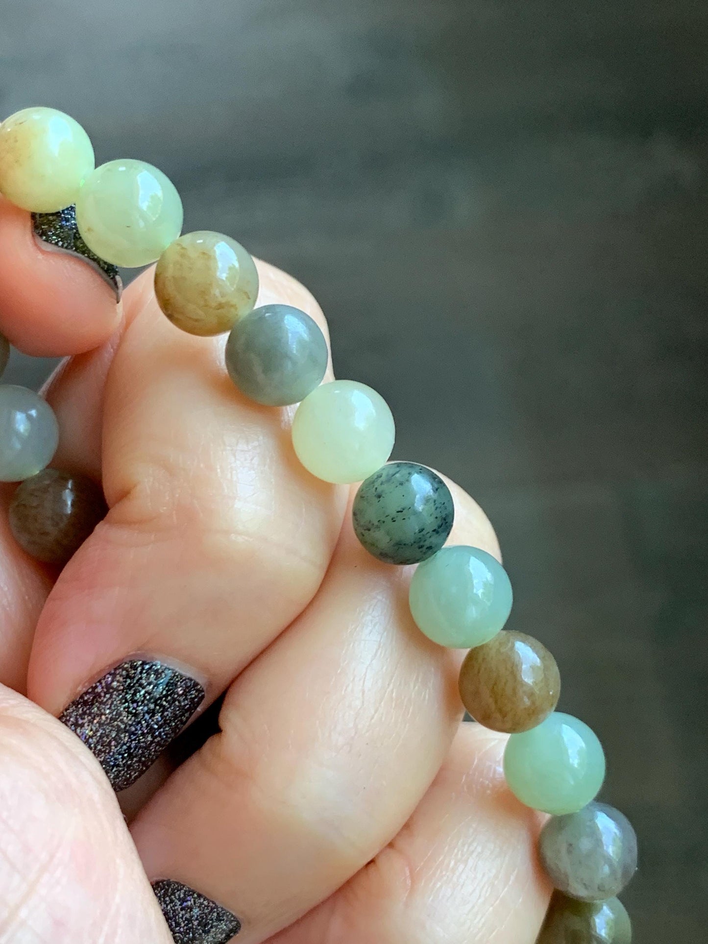 Natural Nephrite Jade Multicolored Translucent Round Beads Beaded Bracelet Stretchy 8mm 6.75” 18g 天然和田玉多宝圆珠手串 HTXDB98