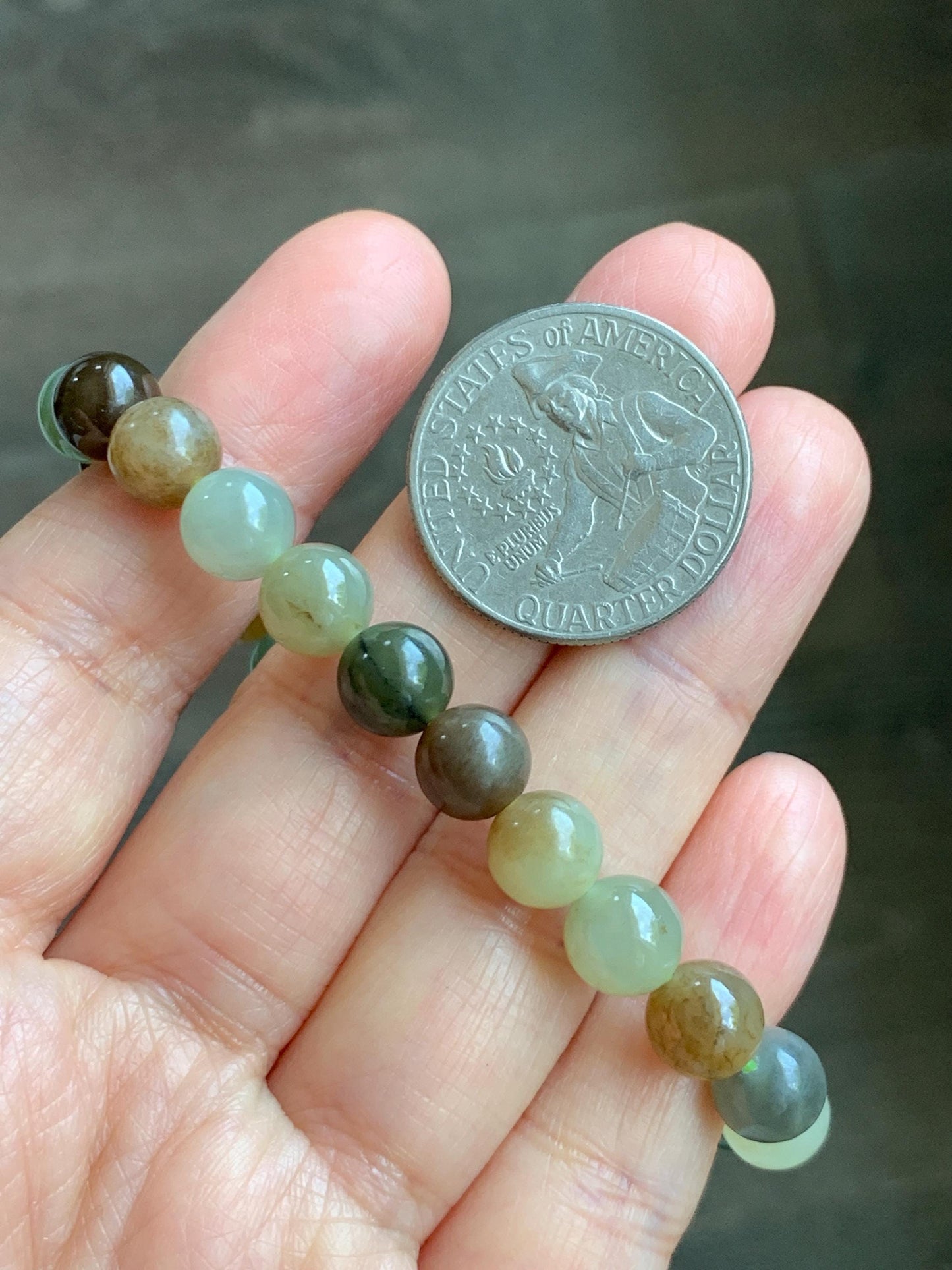 Natural Nephrite Jade Multicolored Translucent Round Beads Beaded Bracelet Stretchy 8mm 6.75” 18g 天然和田玉多宝圆珠手串 HTXDB98