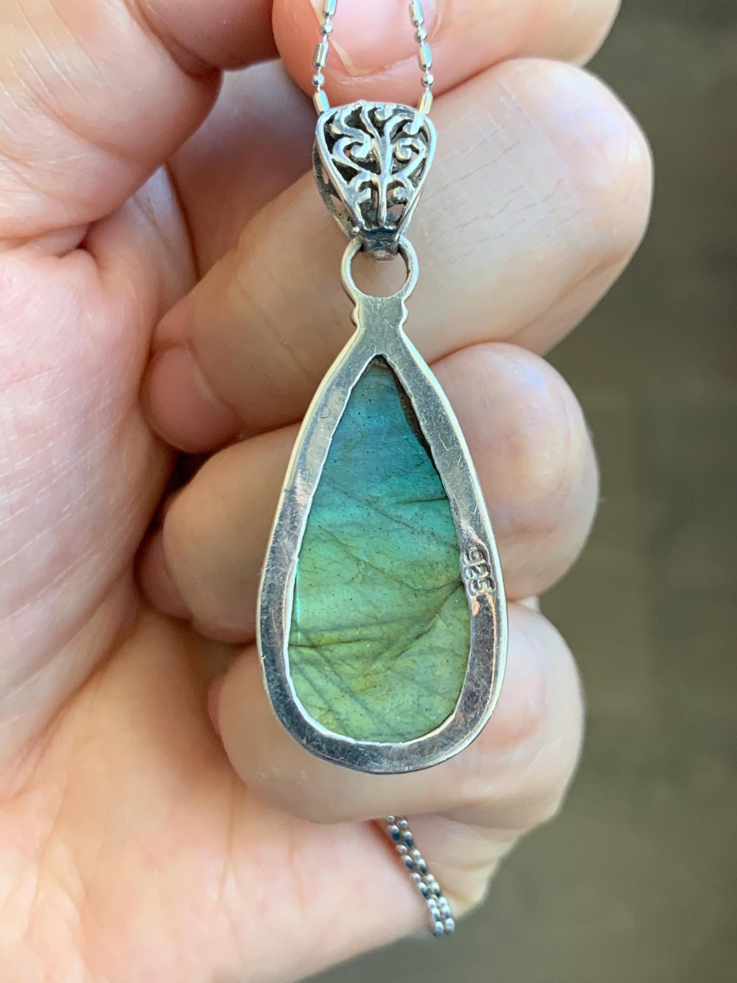 Natural Genuine labradorite Large Teardrop Pendant Sterling Silver 10g LAB