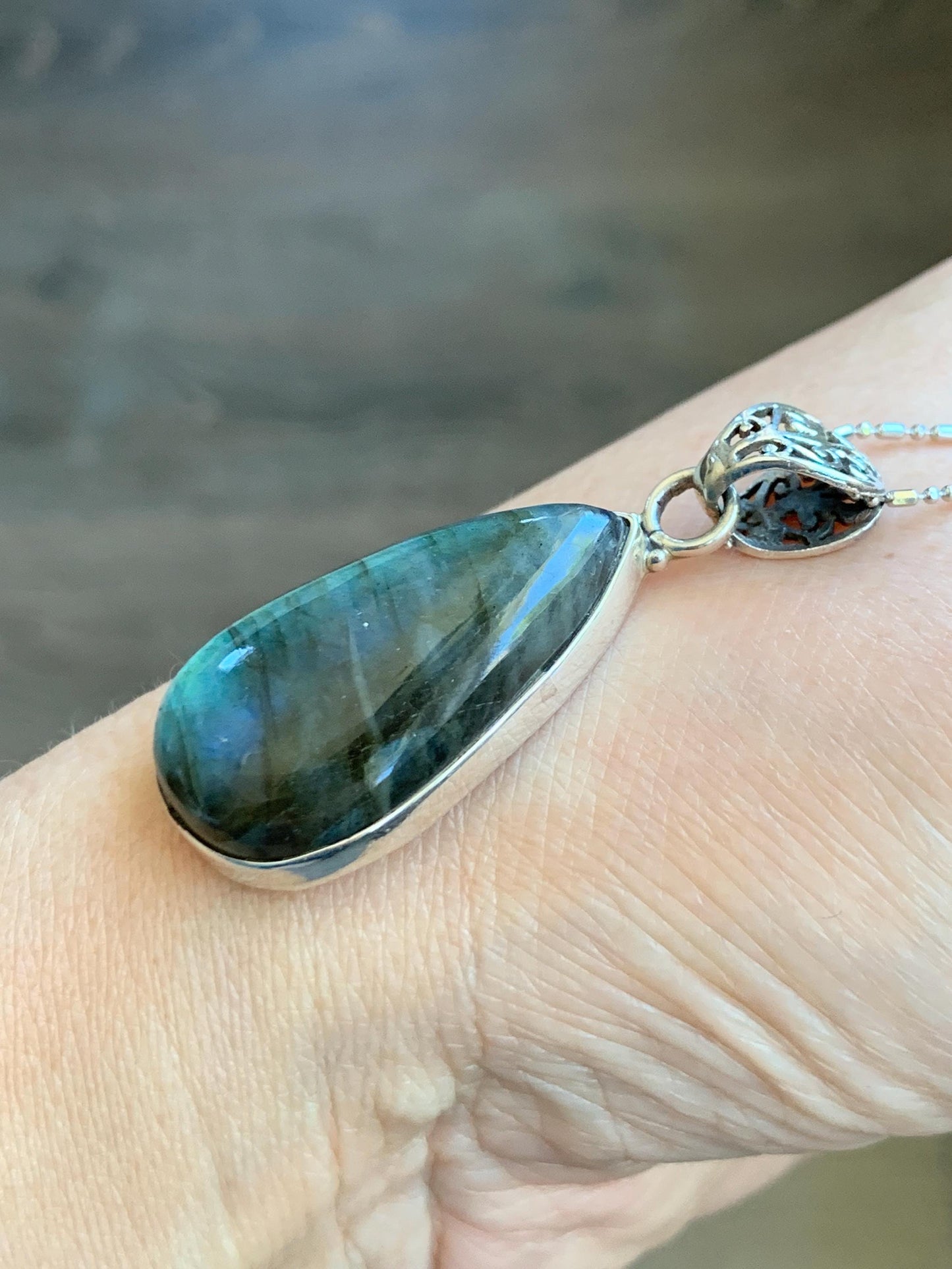 Natural Genuine labradorite Large Teardrop Pendant Sterling Silver 10g LAB