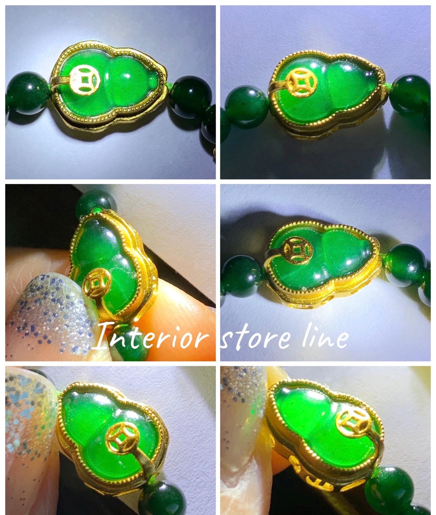 Natural Grade A Guatemalan Icy Translucent Dark Green Jade Jadeite Gourd Charm Petite Beads Beaded Bracelet 6.75” 天然冰危绿翡翠葫芦小圆珠手串 WLH391