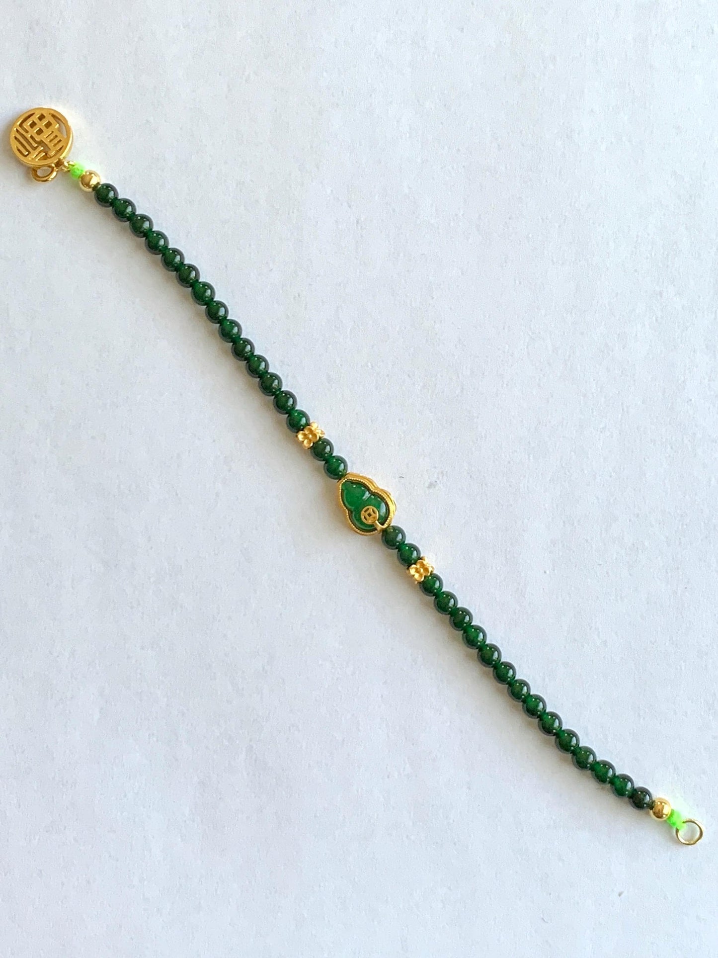 Natural Grade A Guatemalan Icy Translucent Dark Green Jade Jadeite Gourd Charm Petite Beads Beaded Bracelet 6.75” 天然冰危绿翡翠葫芦小圆珠手串 WLH391