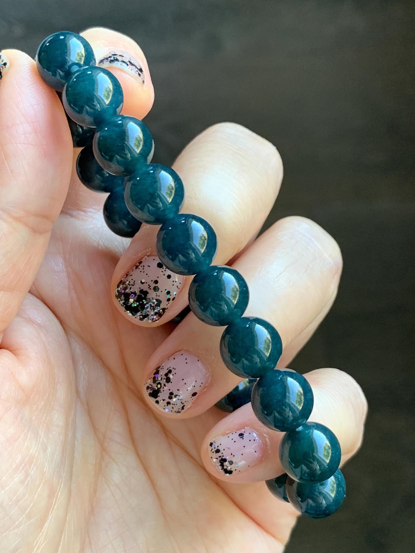Natural Grade A Guatemalan Icy Translucent Dark Aegean Blue Jade Jadeite Beaded Bracelet 9.8mm 7.25” 33g 天然冰危深牛仔蓝翡翠圆珠手串 SNJ880A