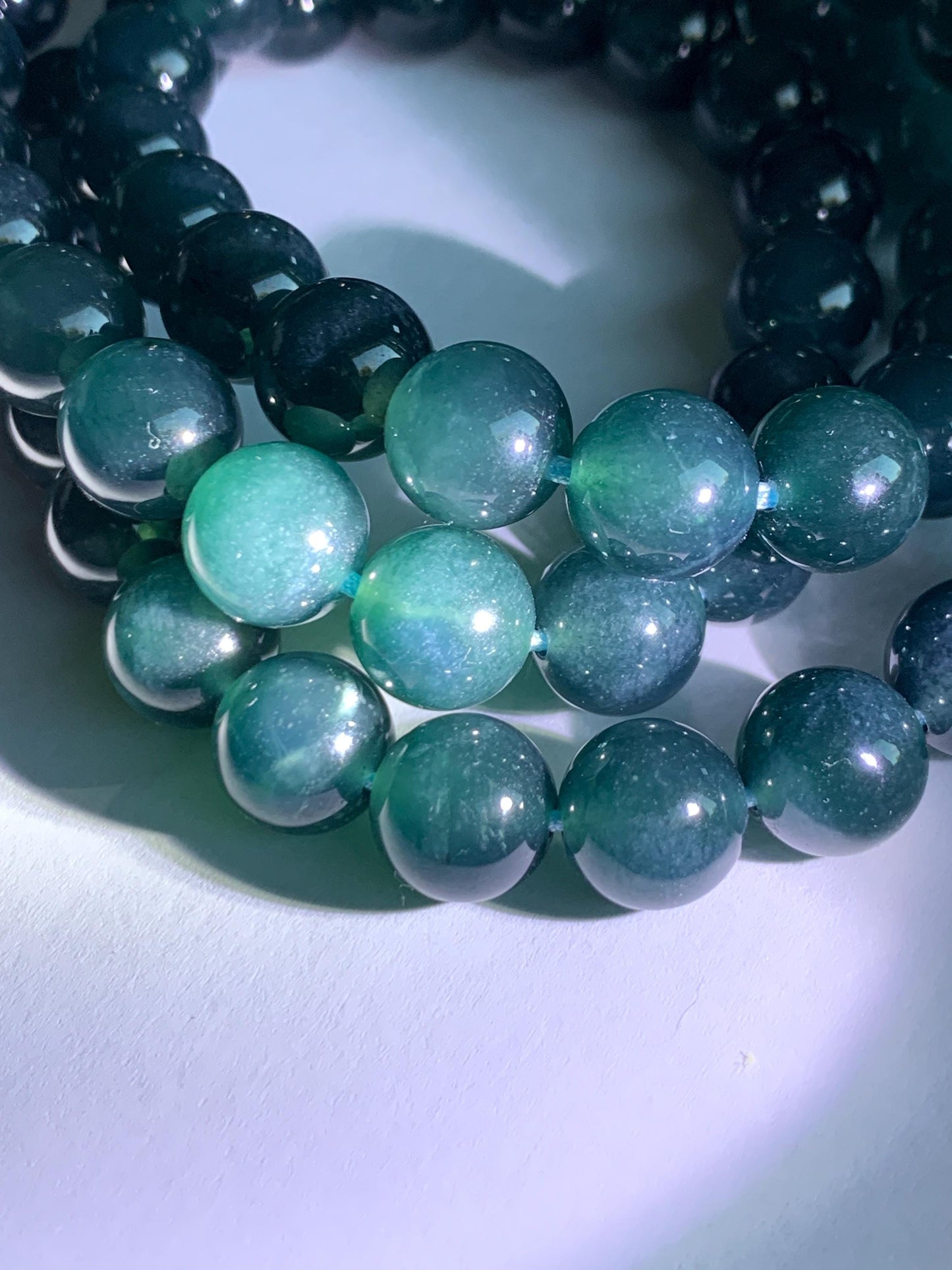 Natural Grade A Guatemalan Icy Translucent Dark Aegean Blue Jade Jadeite Beaded Necklace 23.25” 95g Sterling Silver 天然冰胶危深牛仔蓝翡翠大卡圆珠项链SNJL688