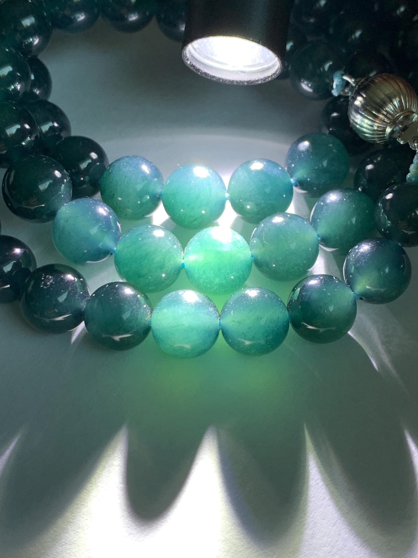 Natural Grade A Guatemalan Icy Translucent Dark Aegean Blue Jade Jadeite Beaded Necklace 23.25” 95g Sterling Silver 天然冰胶危深牛仔蓝翡翠大卡圆珠项链SNJL688