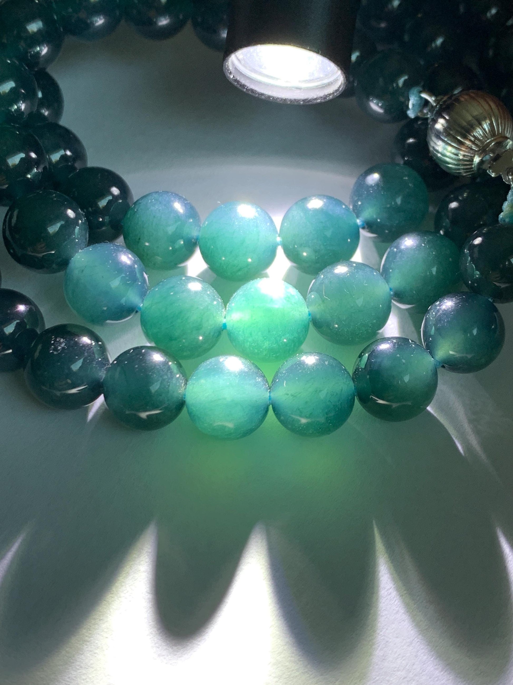 Natural Grade A Guatemalan Icy Translucent Dark Aegean Blue Jade Jadeite Beaded Necklace 23.25” 95g Sterling Silver 天然冰胶危深牛仔蓝翡翠大卡圆珠项链SNJL688