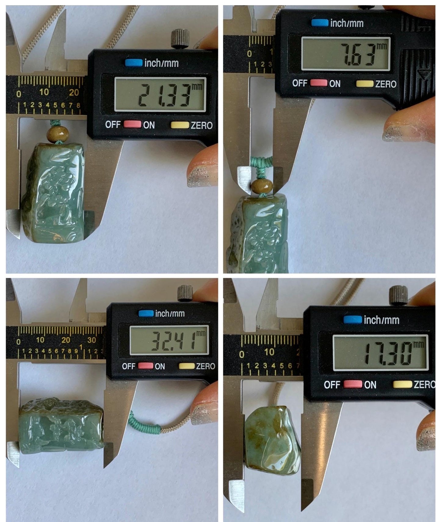 Natural Grade A Icy Translucent Dusty Green Bicolored Jade Jadeite w/ Rind Shan Shui Pendant Rope Necklace 26” 28g 天然冰暗蓝绿翡翠皮壳料山水吊坠项链 PKM95