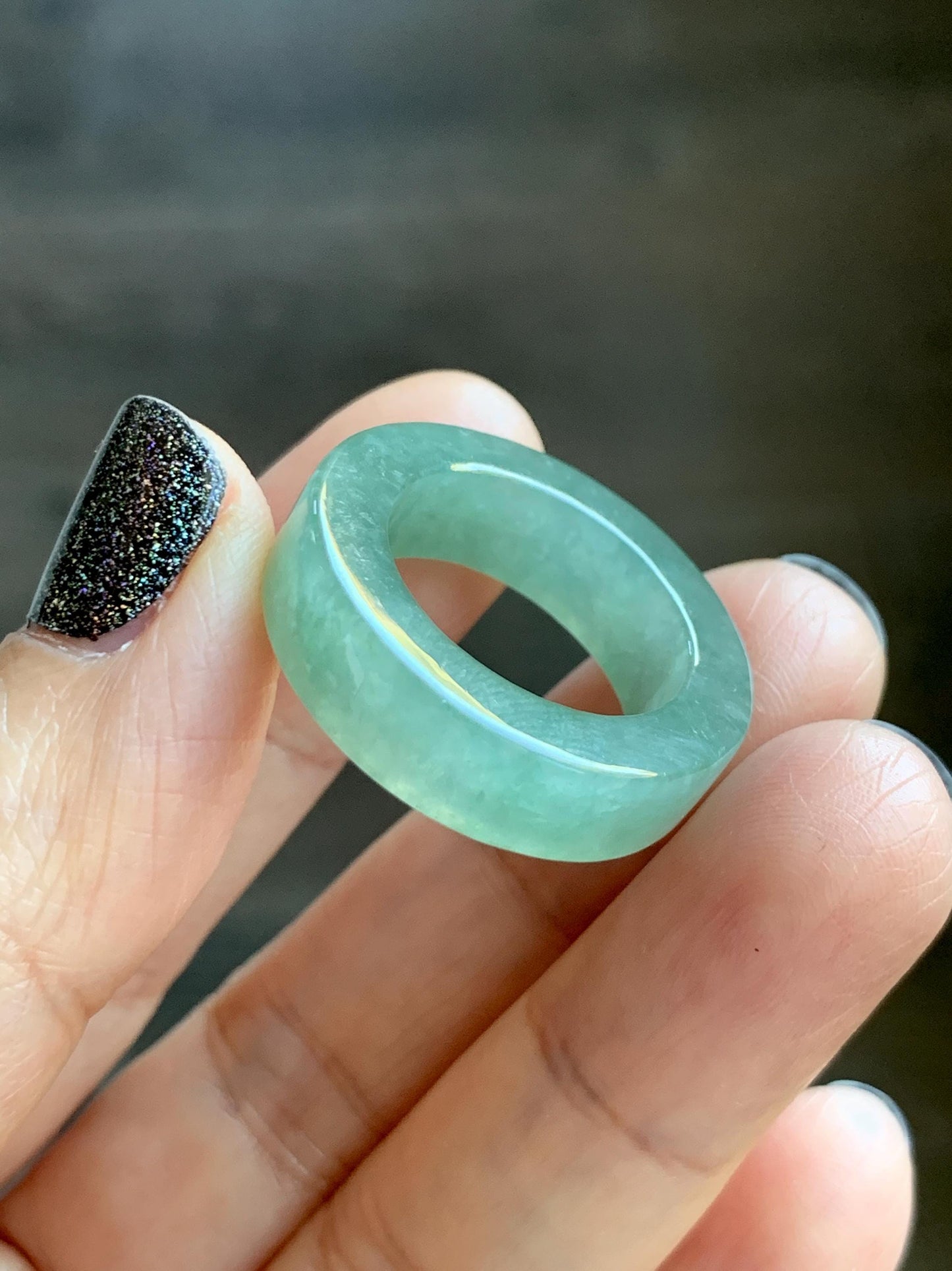 Natural Grade A Icy Translucent Gelatinous Light Green Jade Jadeite Square Edged Band Ring Size 7.25 US 7g 天然冰胶晴色翡翠角戒戒圈 MQF128