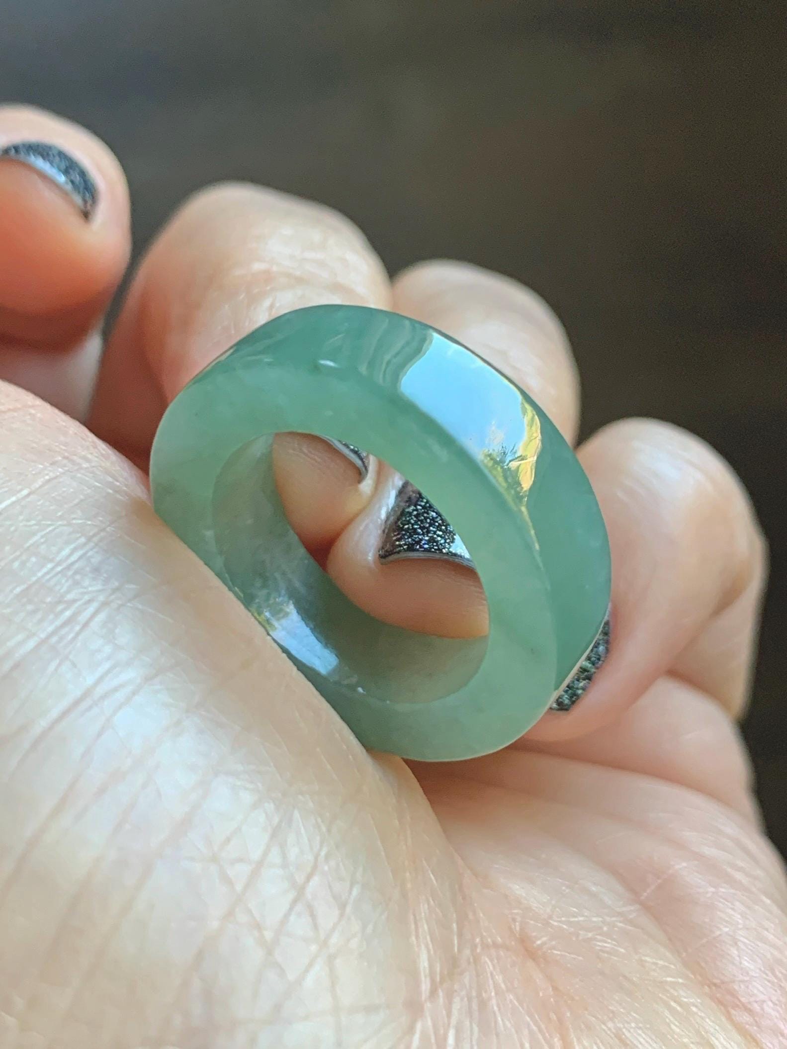 Natural Grade A Icy Translucent Gelatinous Light Green Jade Jadeite Square Edged Band Ring Size 7.25 US 7g 天然冰胶晴色翡翠角戒戒圈 MQF128